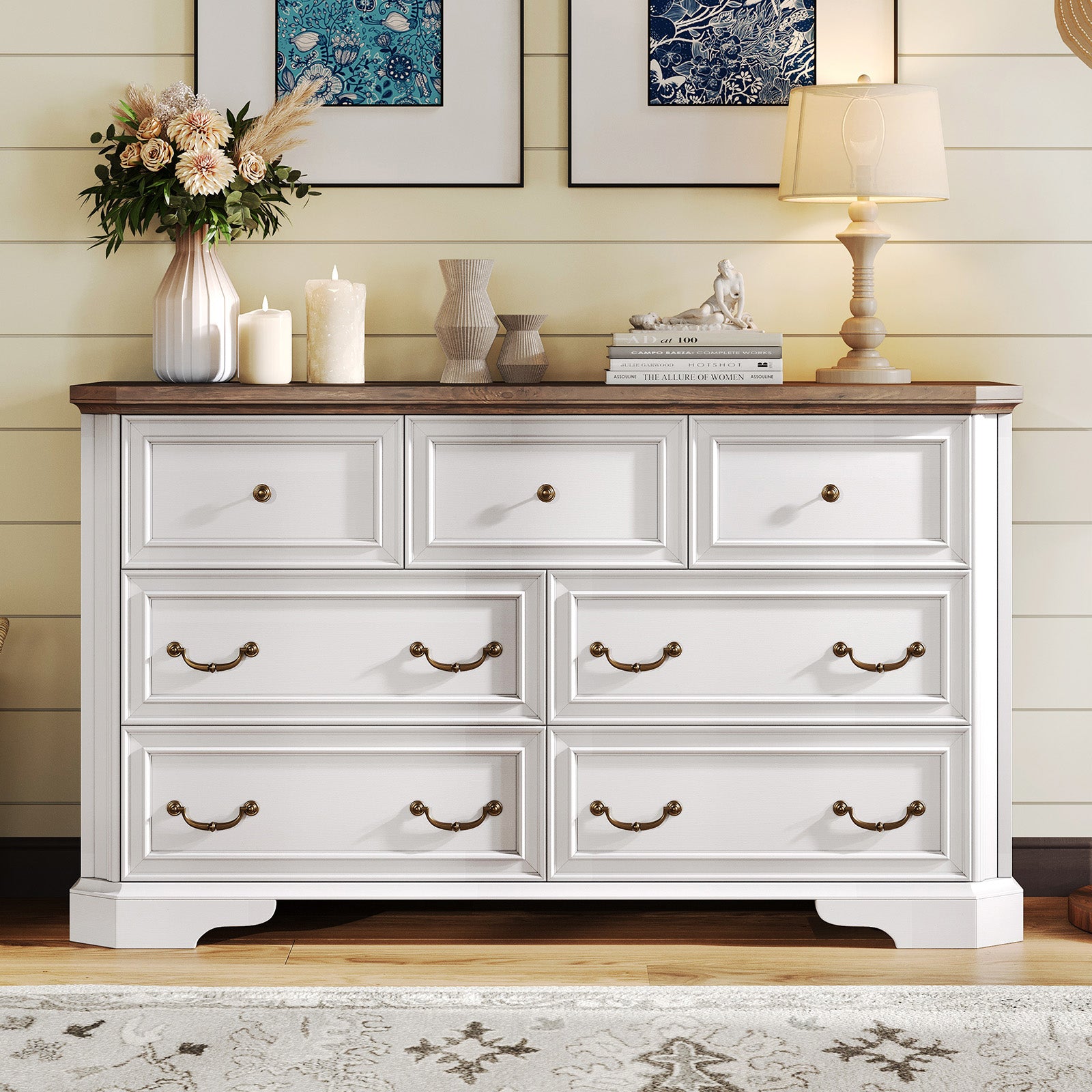 Amerlife Somer 7-Drawers Dresser Bevel Shape Storage Cabinet Bedroom Dresser Grey Walnut
