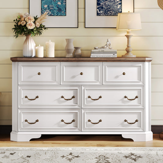 Somer 7-Drawers Dresser Bevel Shape - Antique White