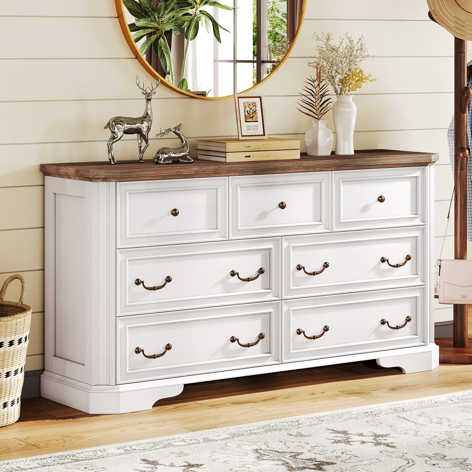 Amerlife Somer 7-Drawers Dresser Bevel Shape Storage Cabinet Bedroom Dresser Grey Walnut Amerlife Somer 7-Drawers Dresser Bevel Shape Storage Cabinet Bedroom Dresser Grey Walnut