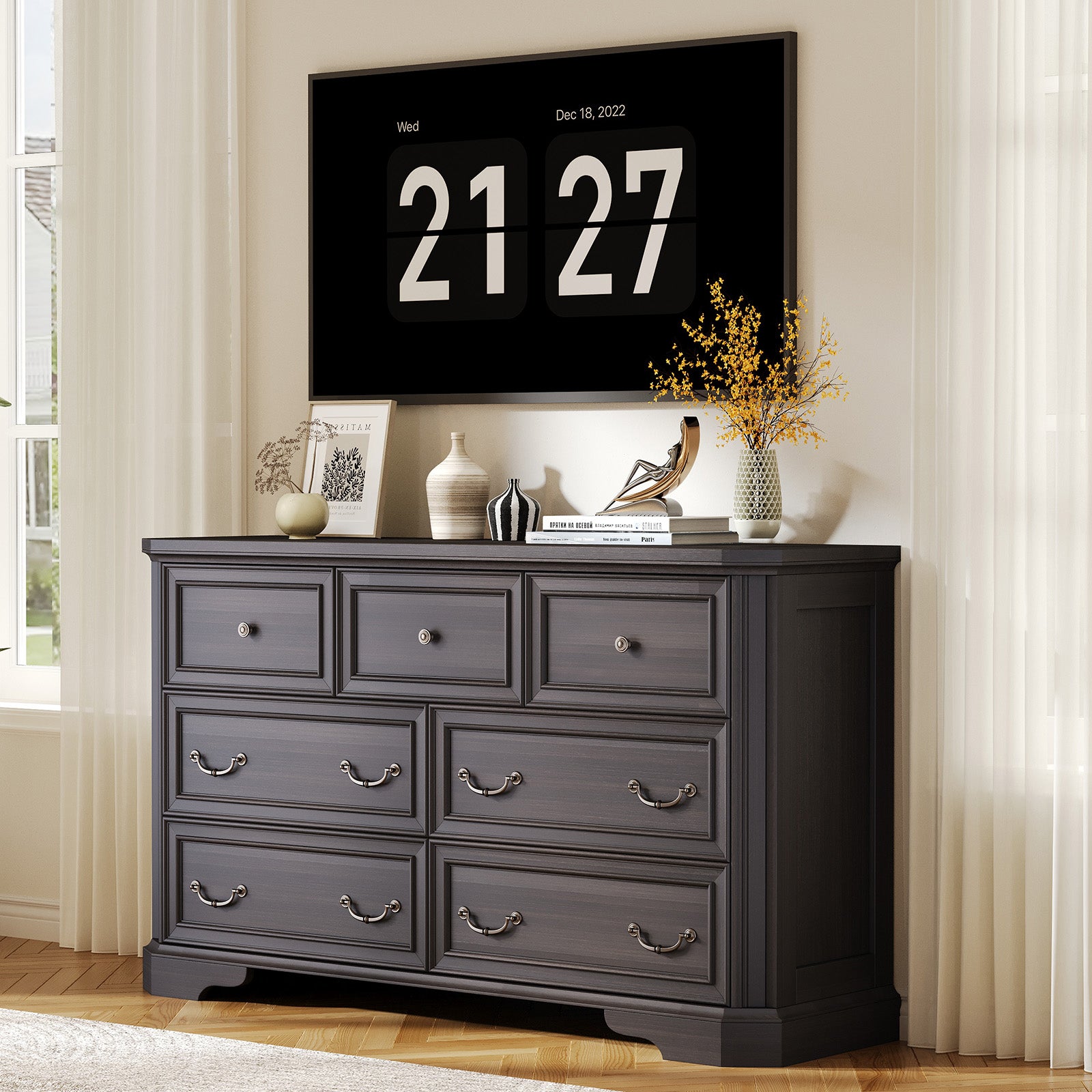 AMERLIFE Somer 7-Drawers Dresser Bevel Shape Storage Cabinet Bedroom Dresser Grey Walnut AMERLIFE Somer 7-Drawers Dresser Bevel Shape Storage Cabinet Bedroom Dresser Grey Walnut