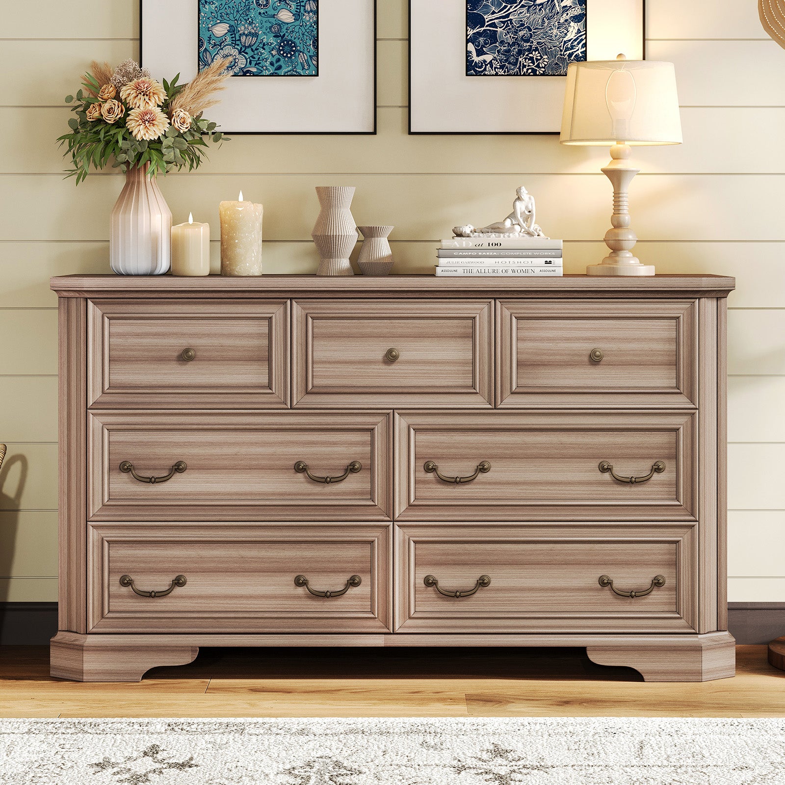 Amerlife Somer 7-Drawers Dresser Bevel Shape Storage Cabinet Bedroom Dresser Grey Walnut Amerlife Somer 7-Drawers Dresser Bevel Shape Storage Cabinet Bedroom Dresser Grey Walnut