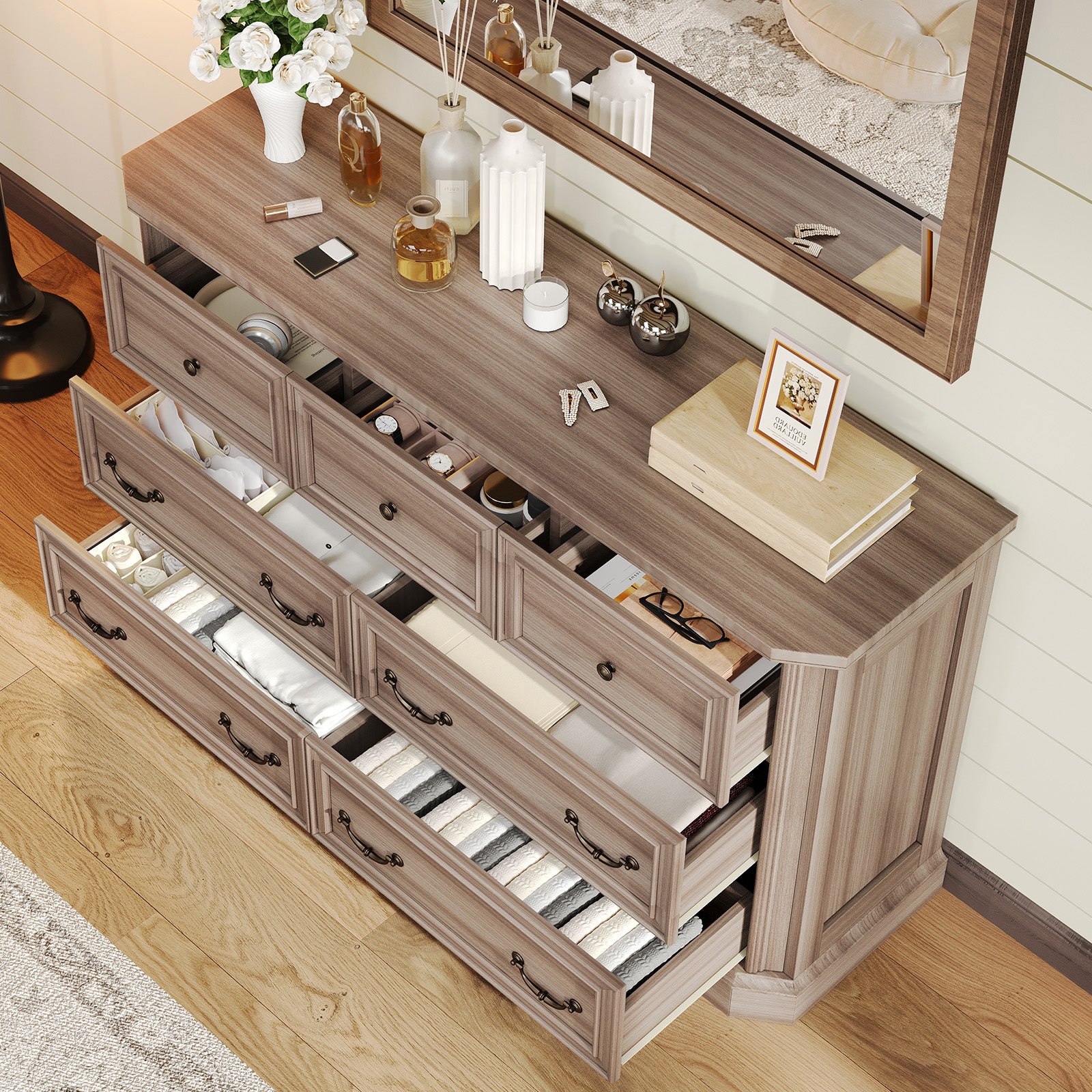 Amerlife Somer 7-Drawers Dresser Bevel Shape Storage Cabinet Bedroom Dresser