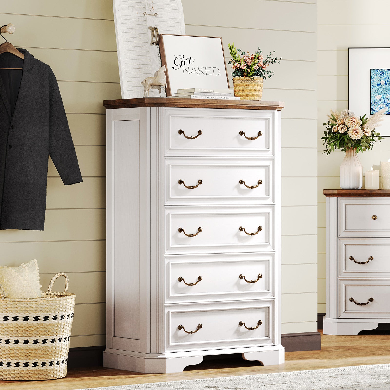 white dresser for women Amerlife Somer 5-Drawers Dresser Bevel Shape Storage Cabinet Wooden Bedroom Dresser Grey Walnut
