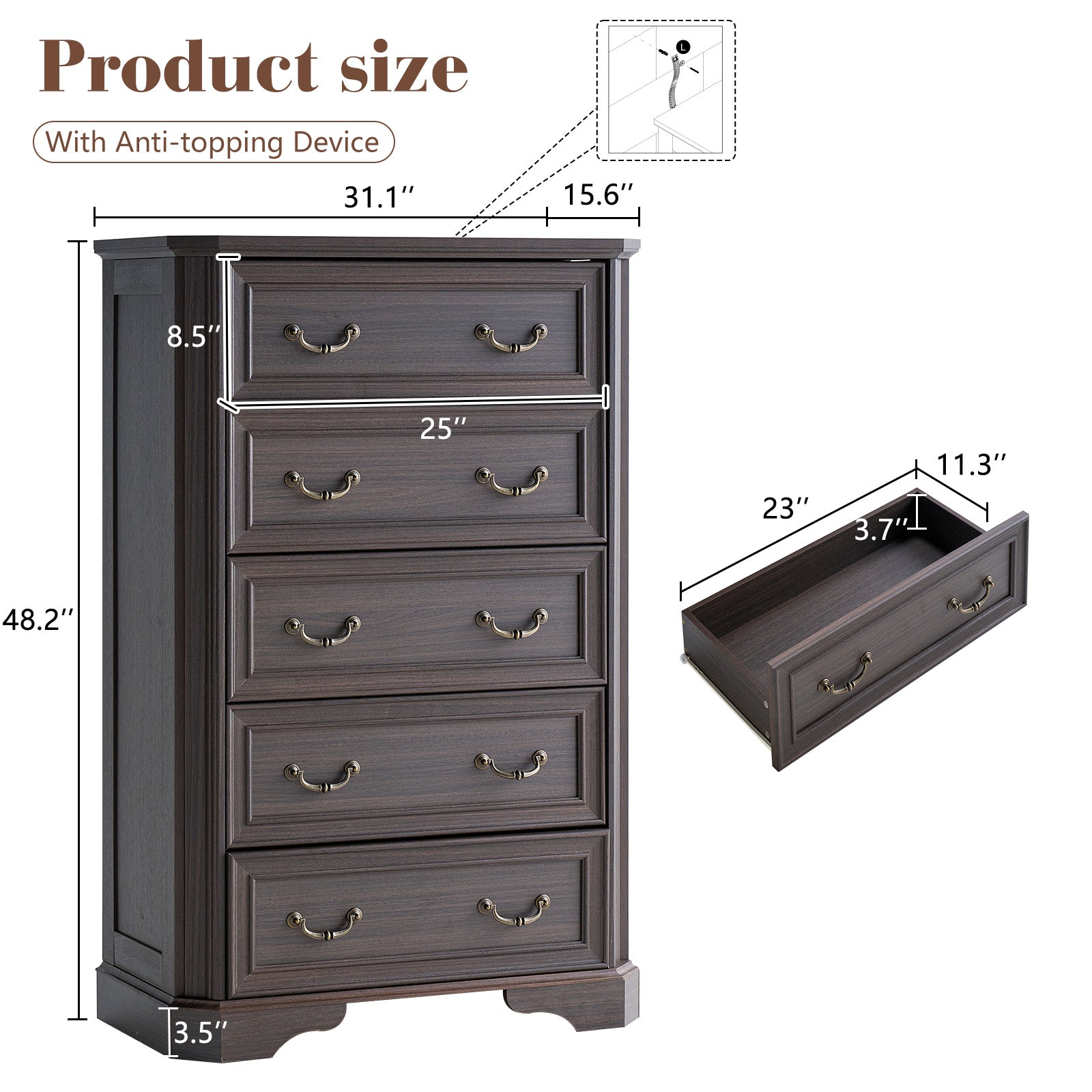 Amerlife Somer 5-Drawers Dresser Bevel Shape Storage Cabinet Wooden Bedroom Dresser Amerlife Somer 5-Drawers Dresser Bevel Shape Storage Cabinet Wooden Bedroom Dresser