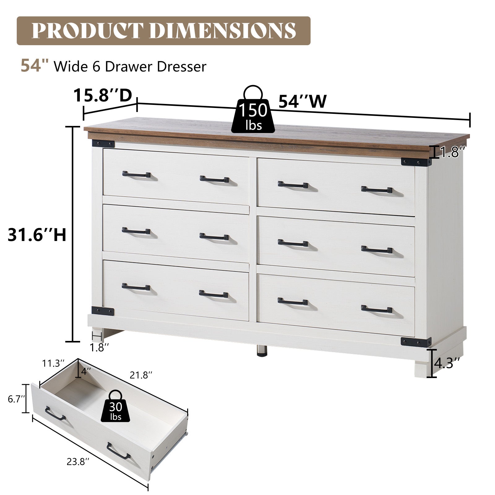 dresser dimensions Shaker Solid Wood 6-Drawer Grain Wood Furniture Color: Natural Finished with a non Nantucket 6-Drawer Dresser Bunk