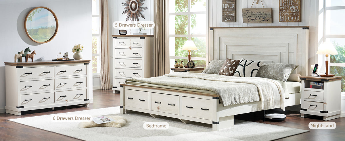 Amerlife Quin 6-Drawers Dresser Wood Farmhouse Bedroom Chests Heavy Duty Storage Closet Light Grey