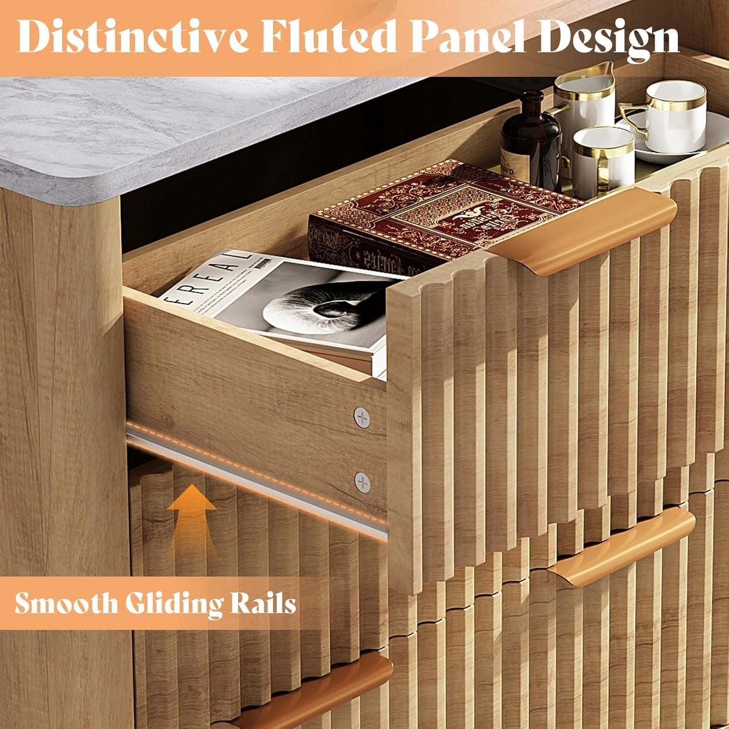 Cropredy Fluted Dresser and Chest Set Amerlife Natural Oak