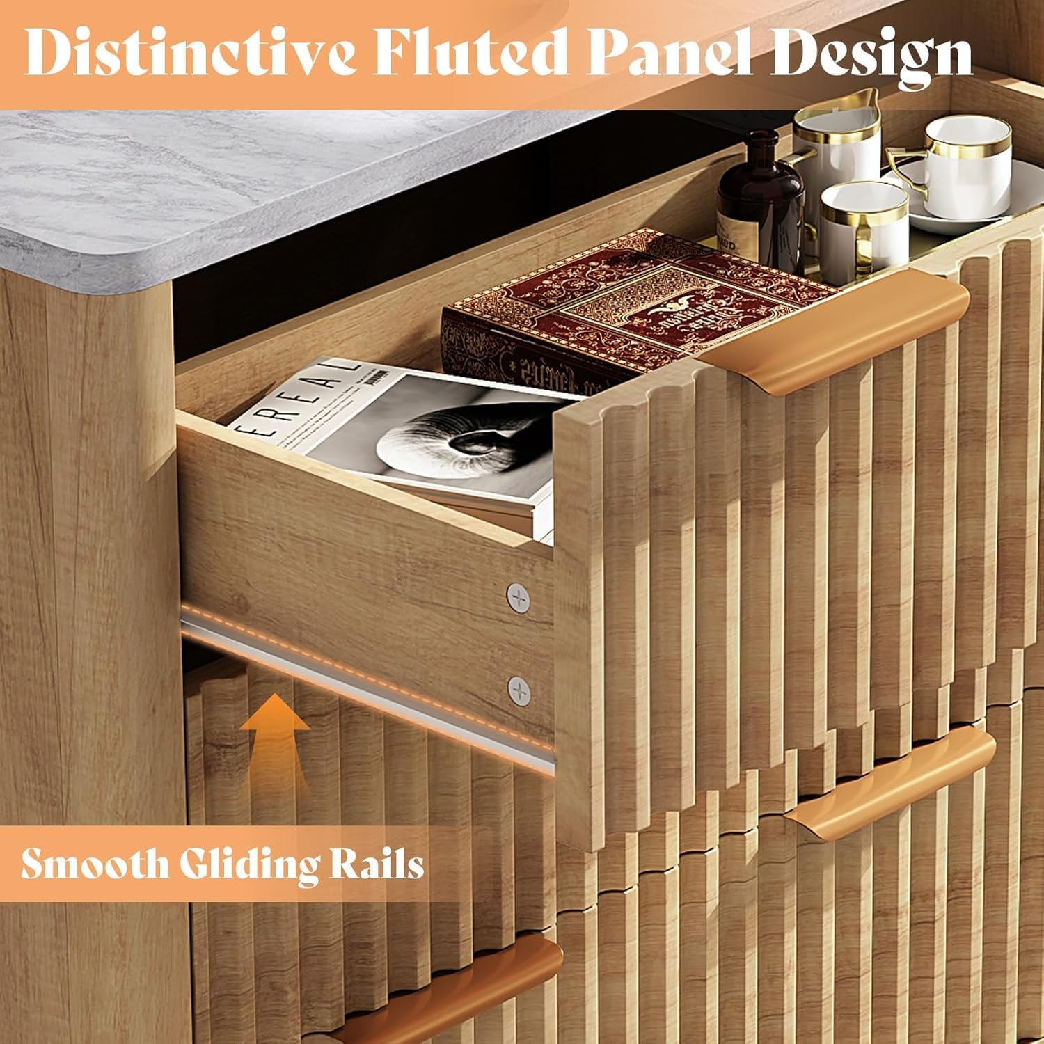 Cropredy Fluted Dresser and Chest Set Amerlife Natural Oak