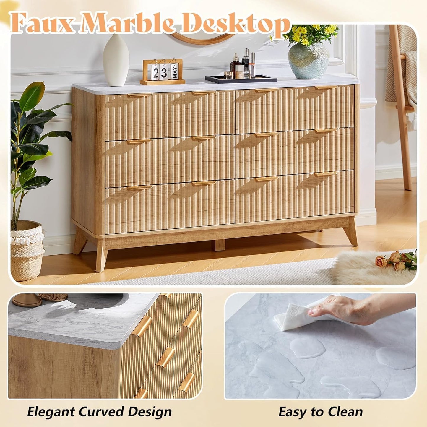 Cropredy Fluted Dresser and Chest Set Amerlife Natural Oak
