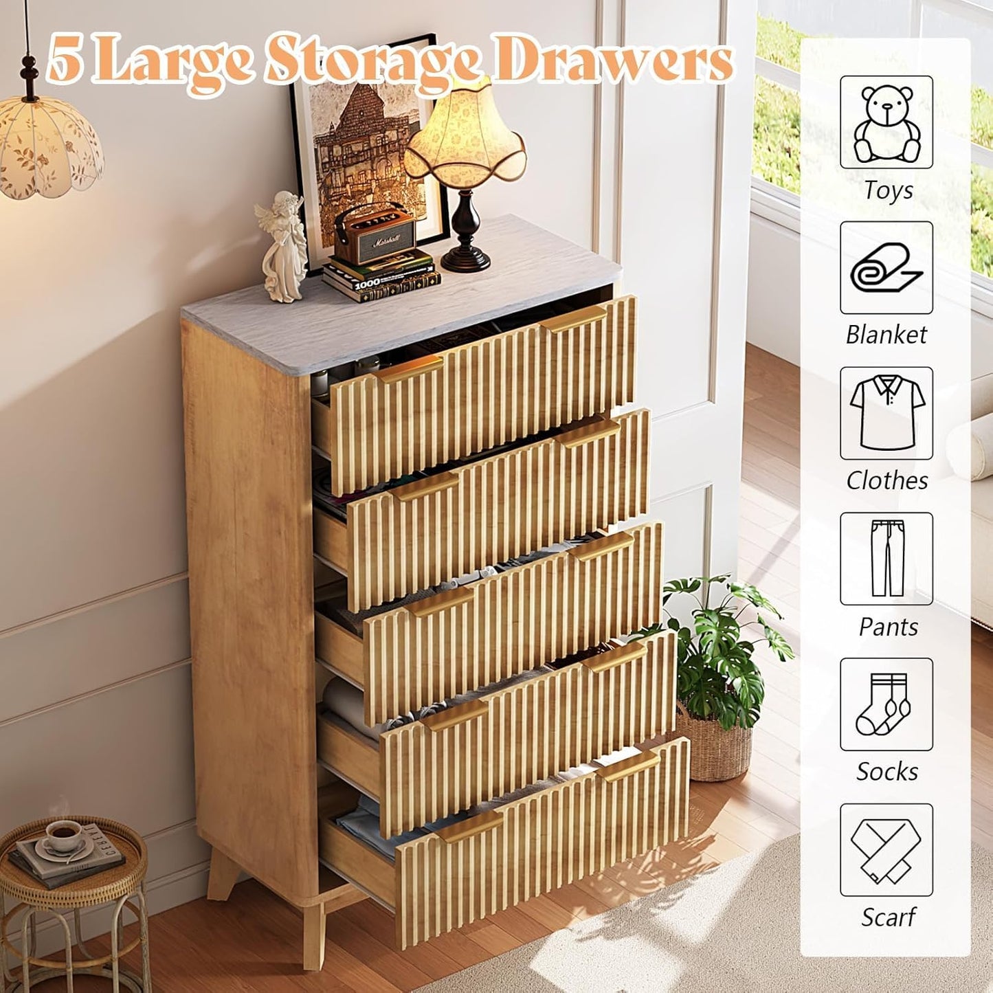 Cropredy Fluted Dresser and Chest Set Amerlife Natural Oak