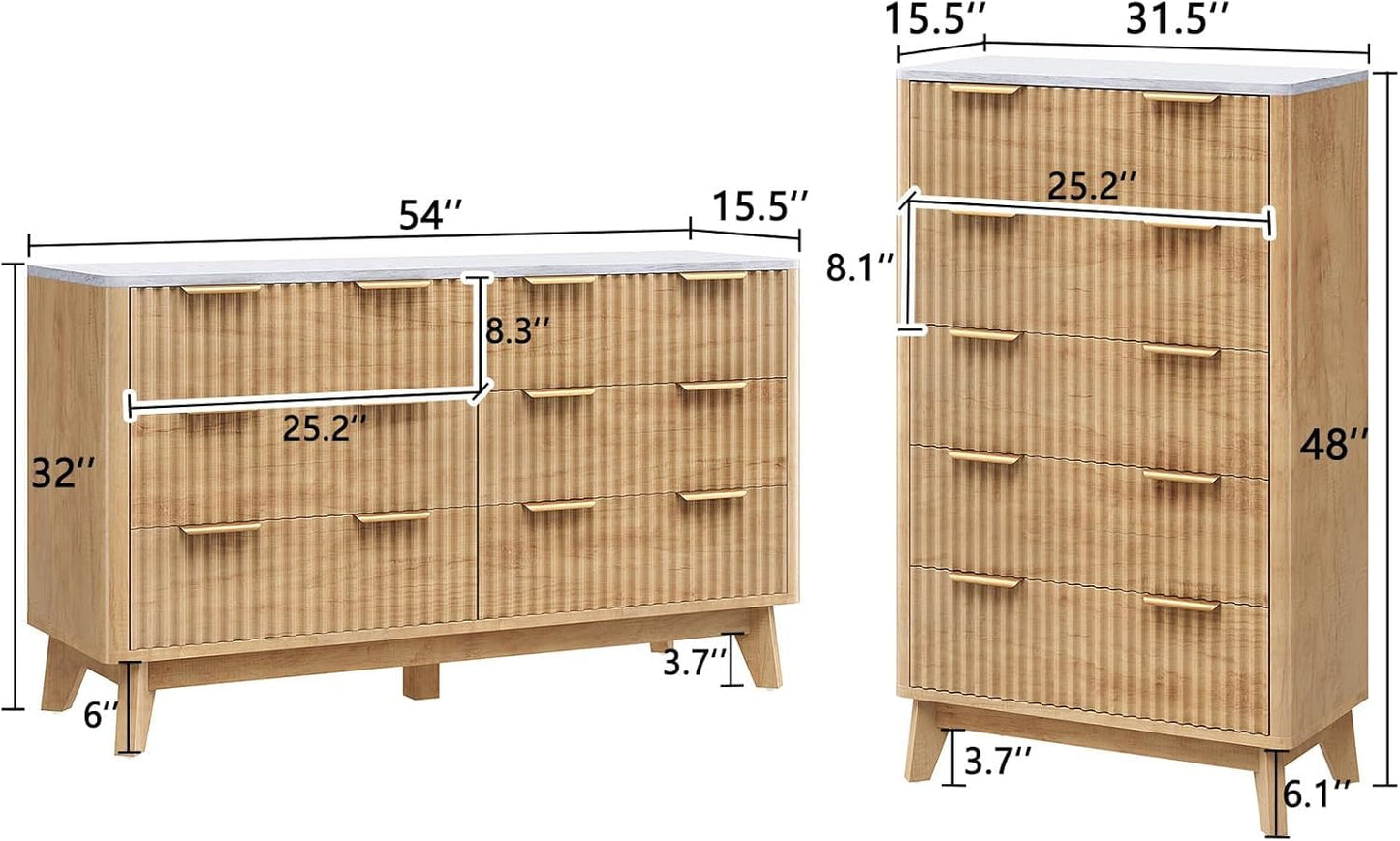 Cropredy Fluted Dresser and Chest Set Amerlife Natural Oak