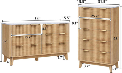 Cropredy Fluted Dresser and Chest Set Amerlife Natural Oak