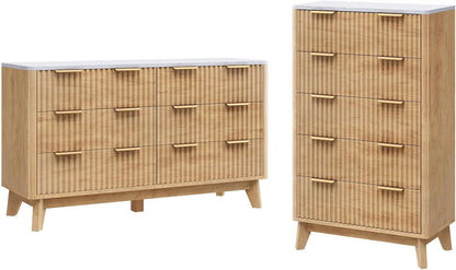 Cropredy Fluted Dresser and Chest Set Amerlife Natural Oak