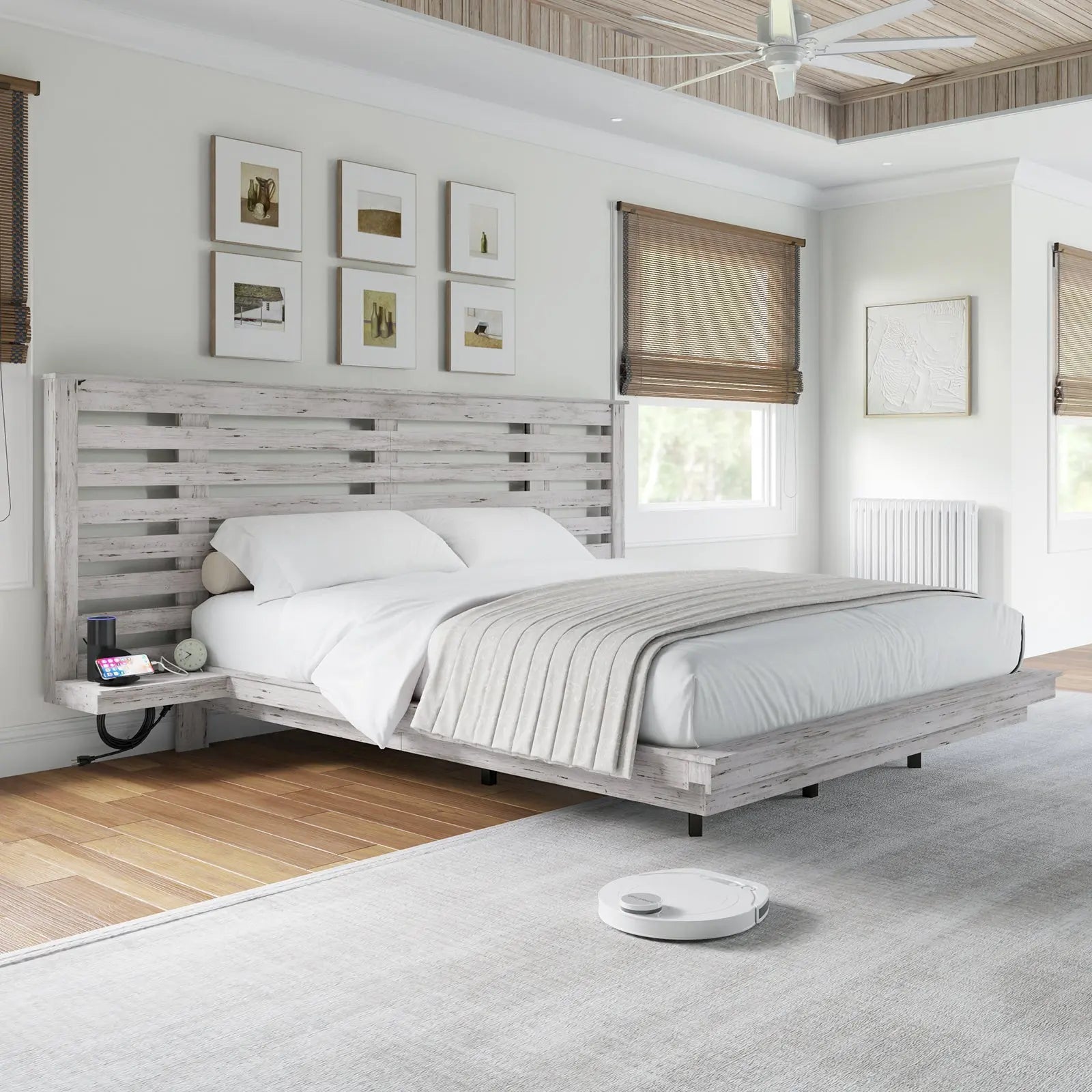 Driscoll Floating Bed Frame -Full / Distressed White