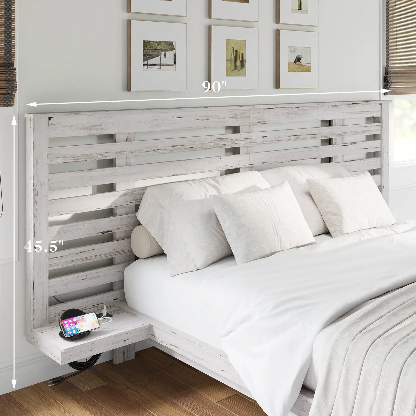 Driscoll Floating Bed Frame -Full / Distressed White