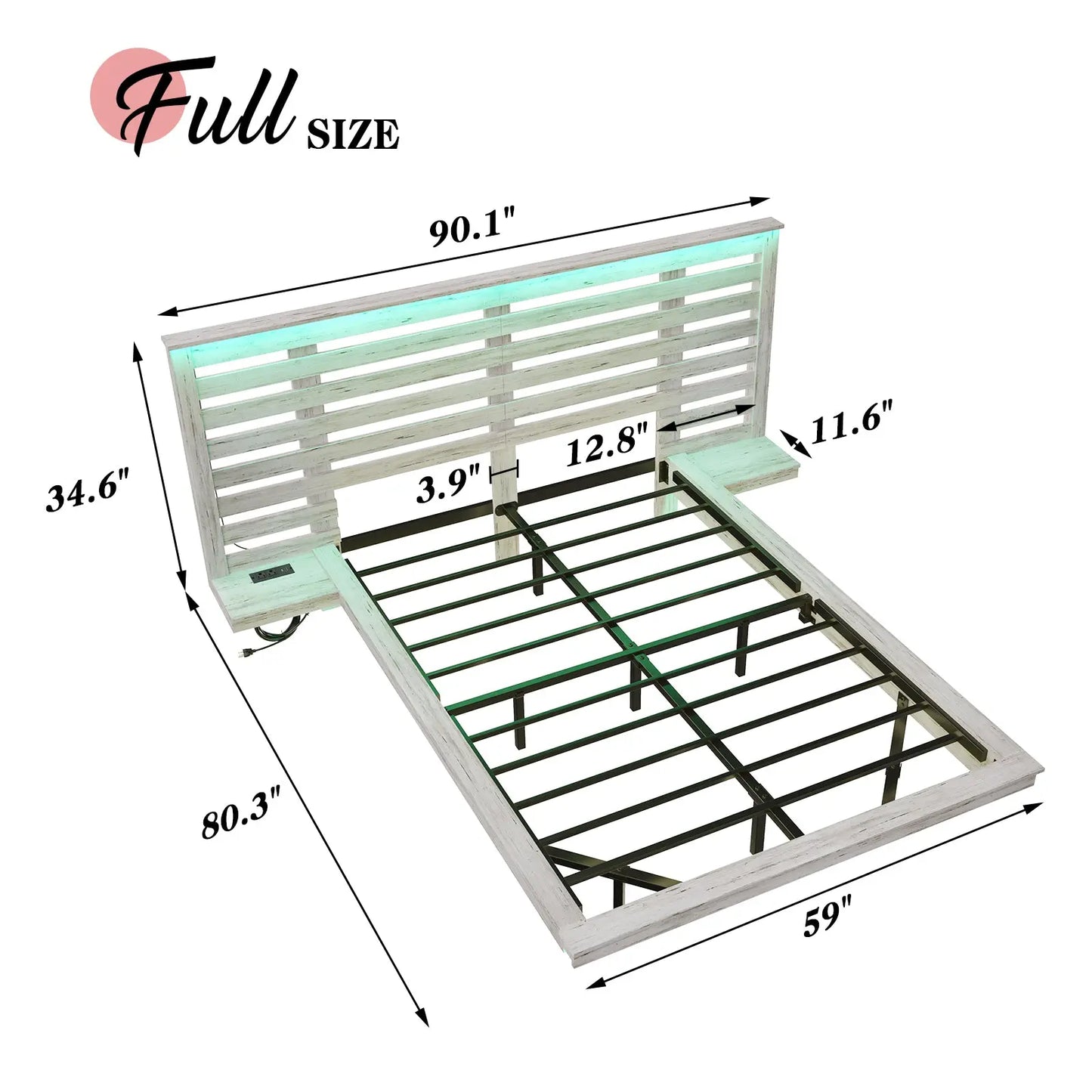 Driscoll Floating Bed Frame -Full / Distressed White