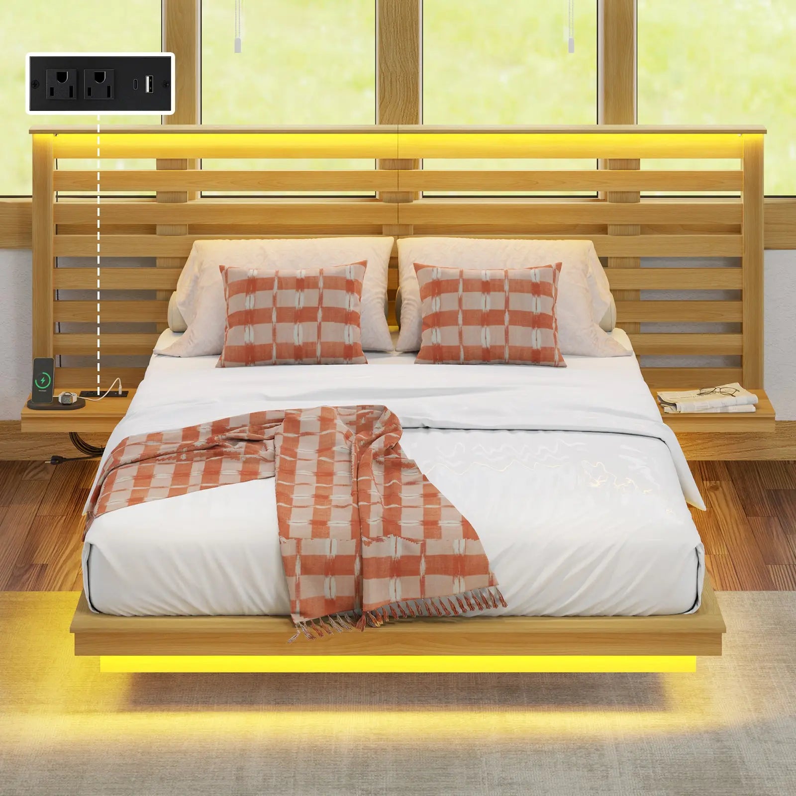 Driscoll Floating Bed Frame -Full / Natural Oak