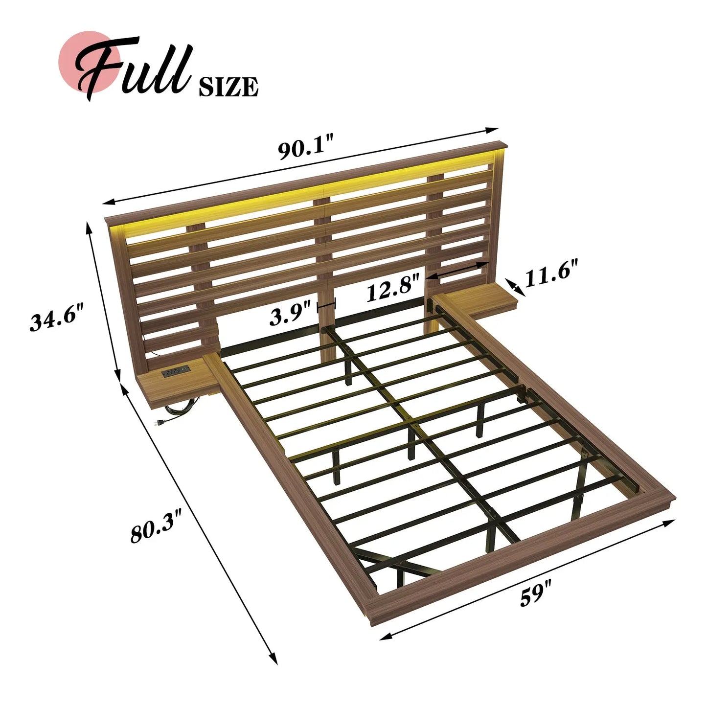 Driscoll Floating Bed Frame -Full / Rustic Grey