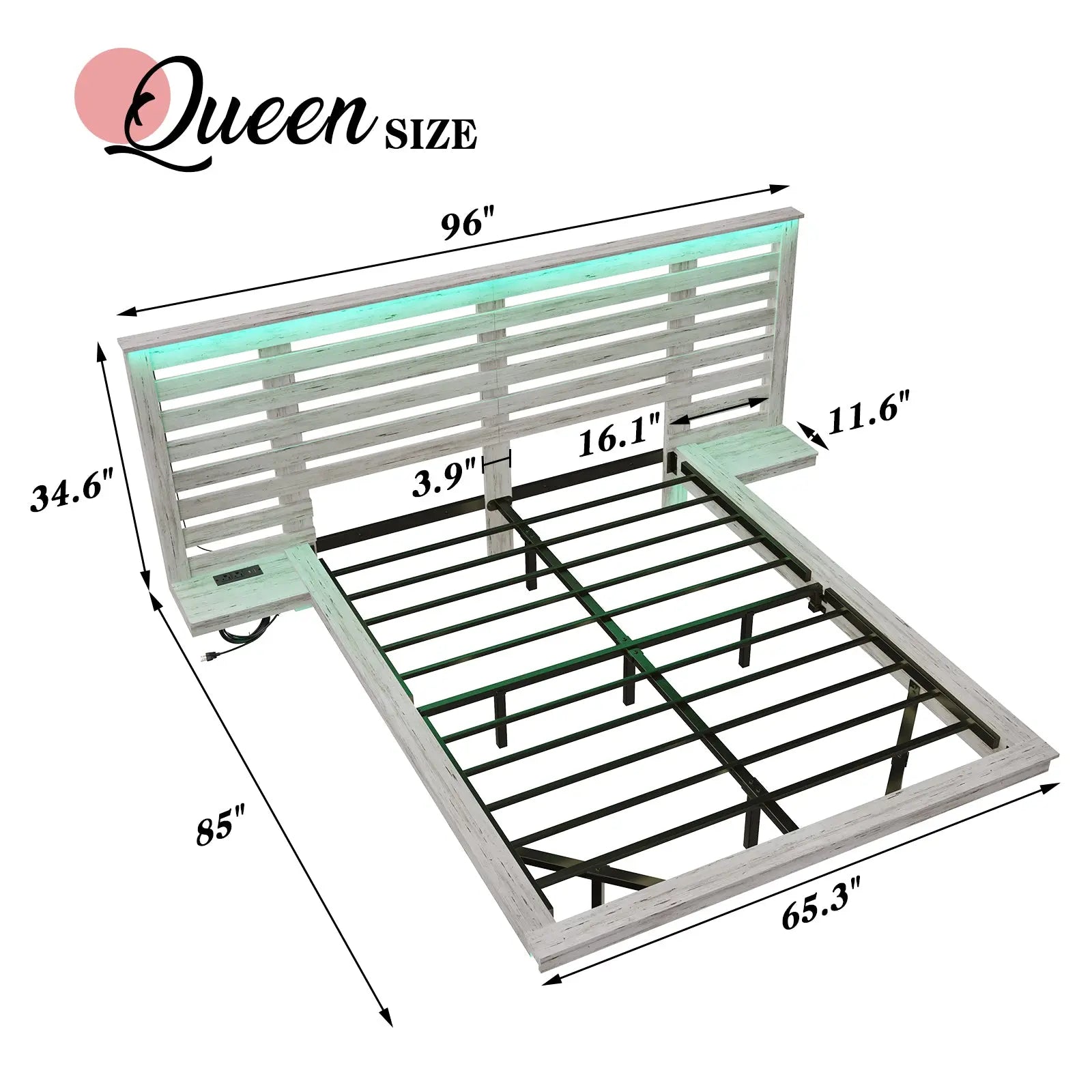 Driscoll Floating Bed Frame -Queen / Distressed White