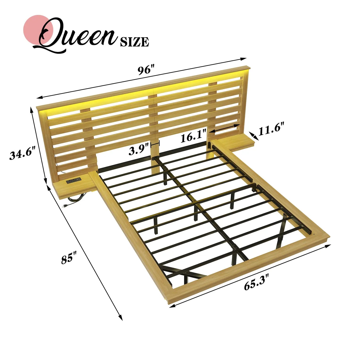 Driscoll Floating Bed Frame -Queen / Natural Oak