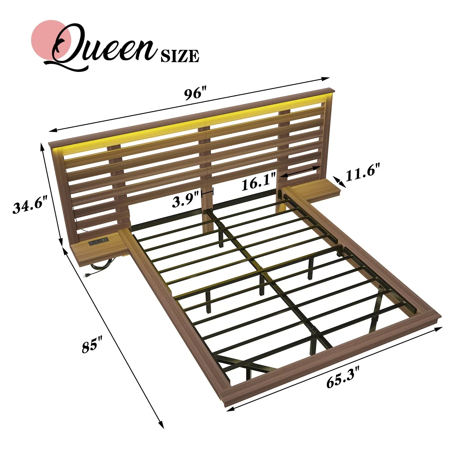 Driscoll Floating Bed Frame -Queen / Rustic Grey