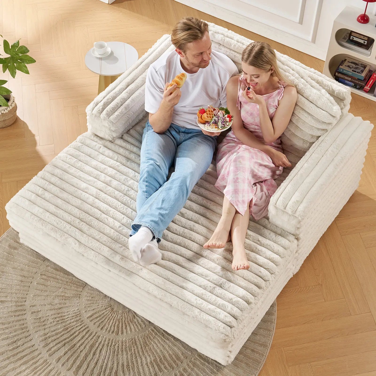 Amerlife Dupaca 53'' Chaise Lounge Sofa Bed Striped Faux Fur