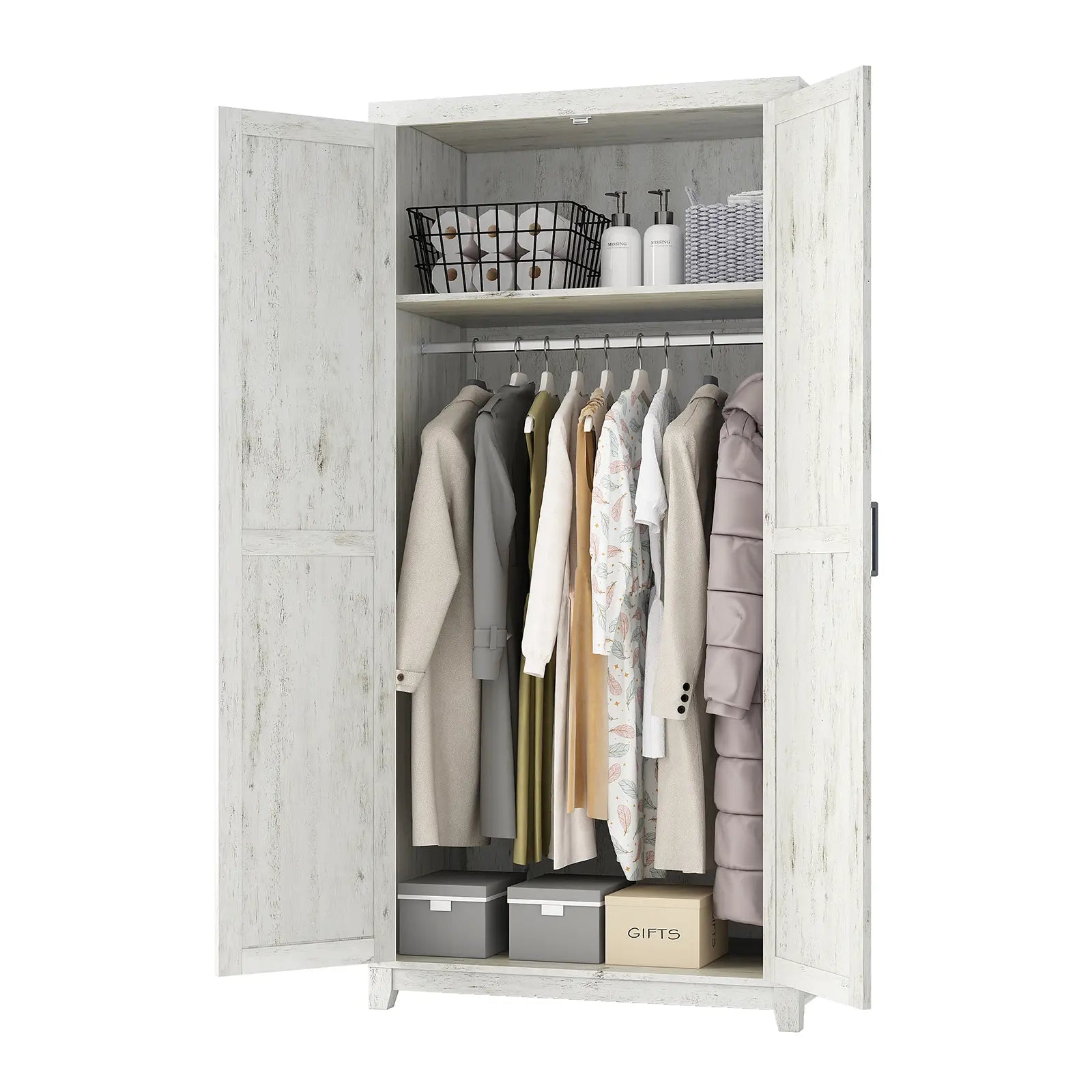 CNS060 Emerson Wardrobe Closet Distressed White