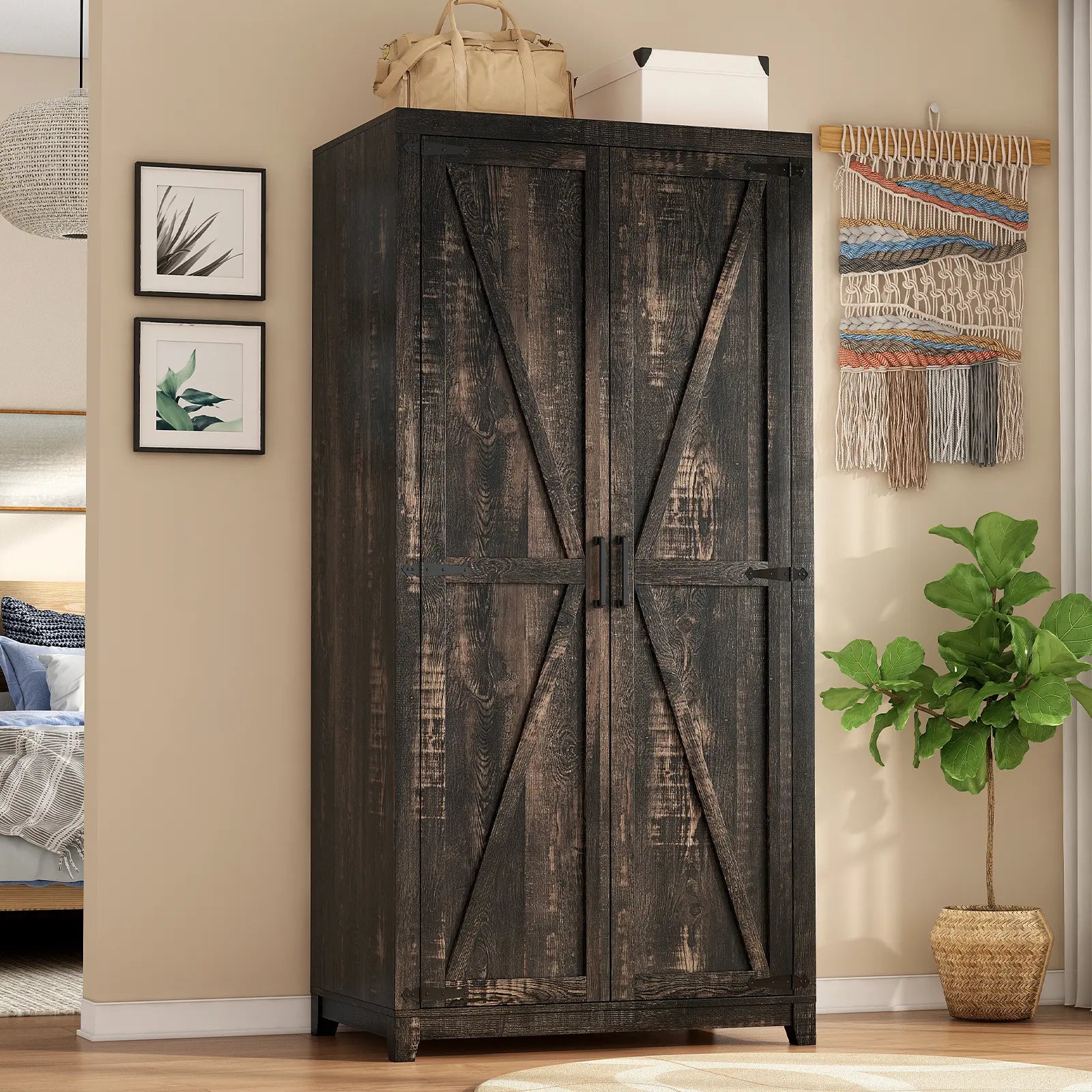 CNS060 Emerson Wardrobe Closet Black Walnut