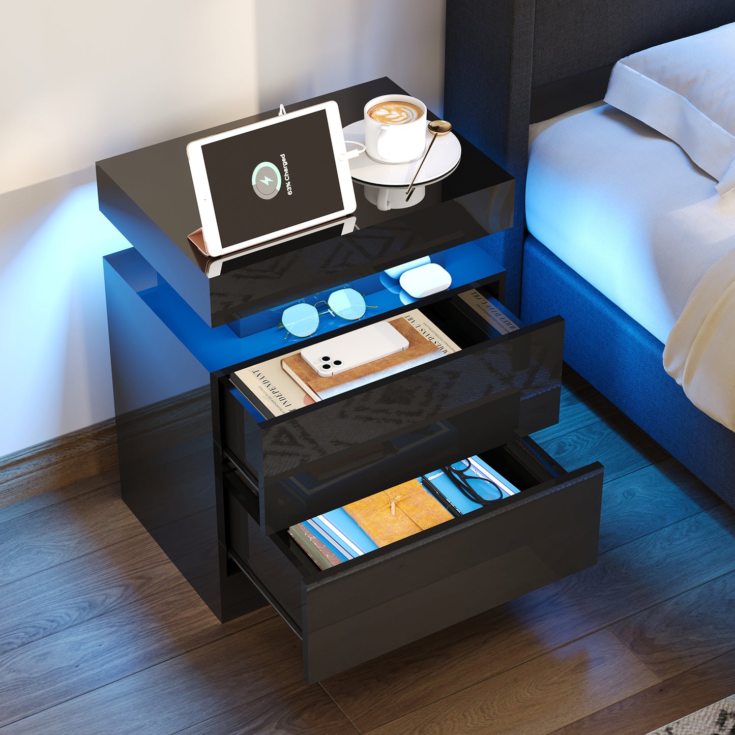 Dimmesdale Nightstands LED High Gloss - Black