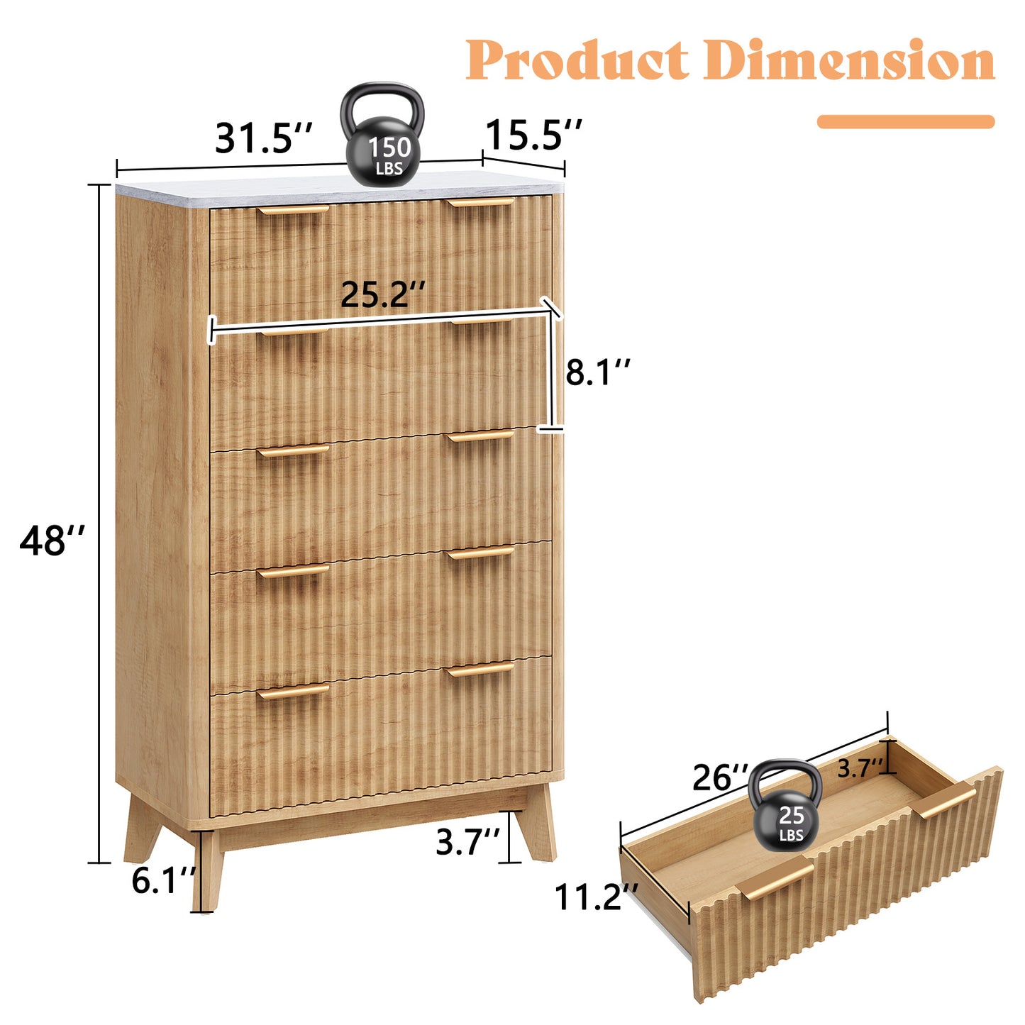 Cropredy 5-Drawers Dresser - Natural Oak