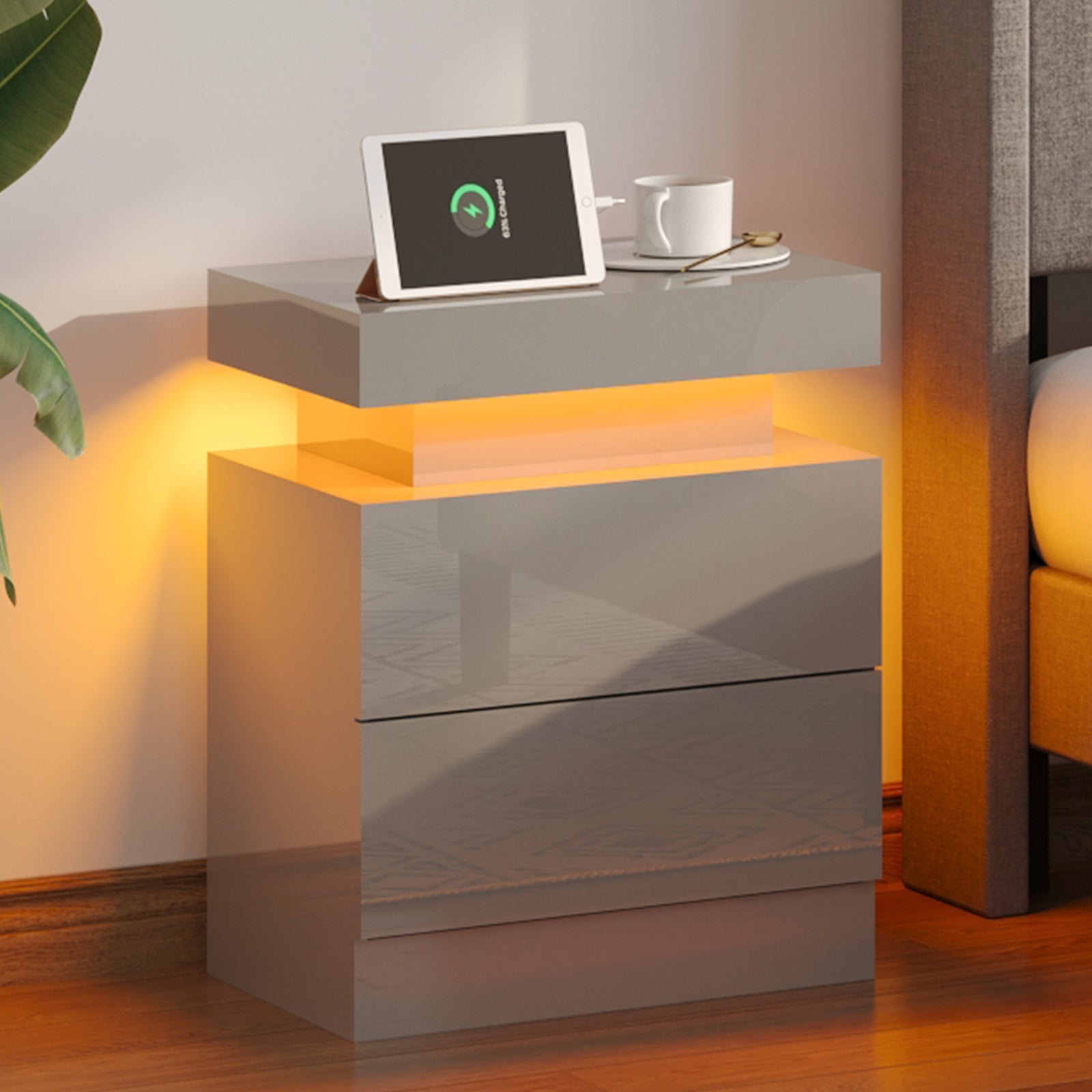 Dimmesdale Nightstands LED High Gloss - Grey