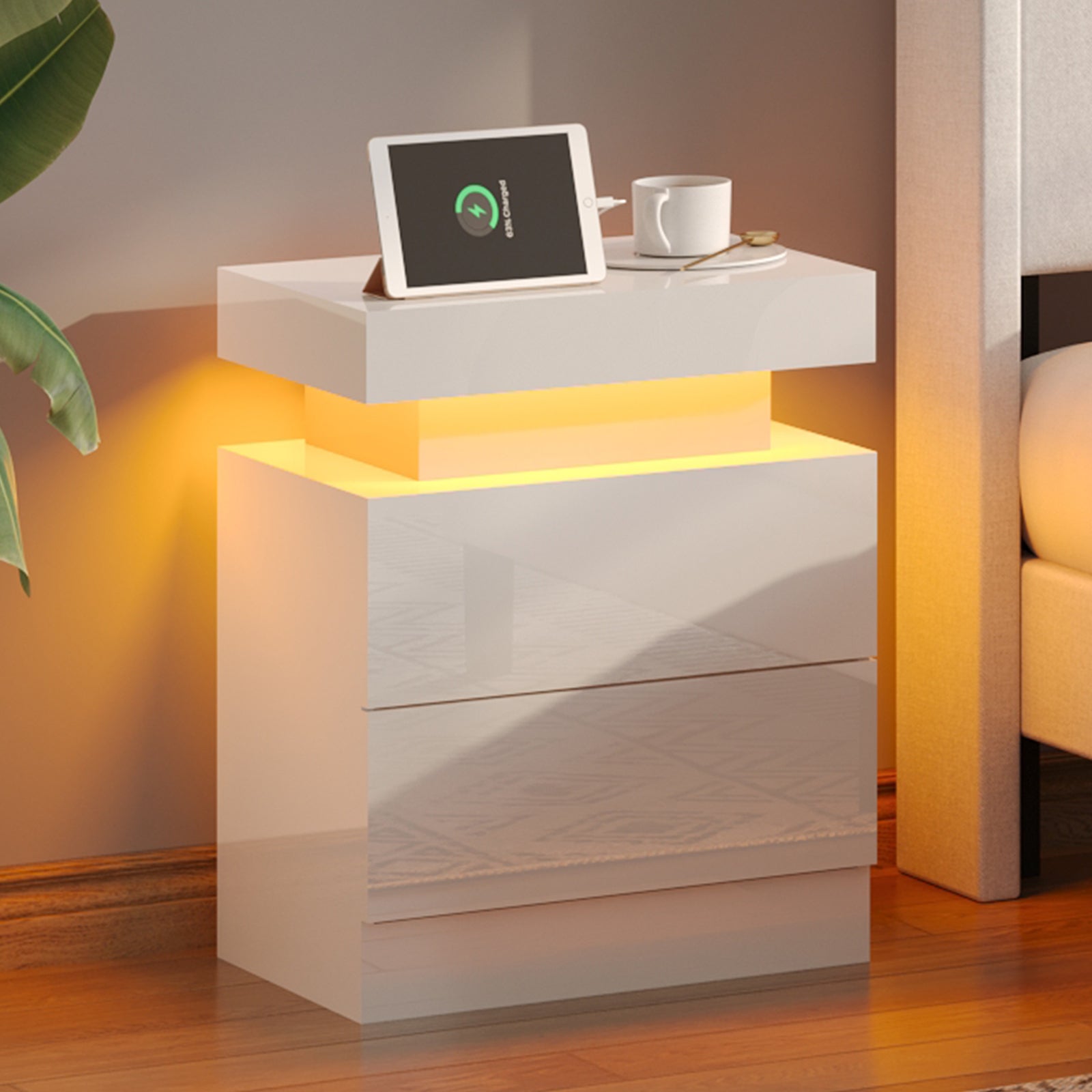 Dimmesdale Nightstands LED High Gloss - White