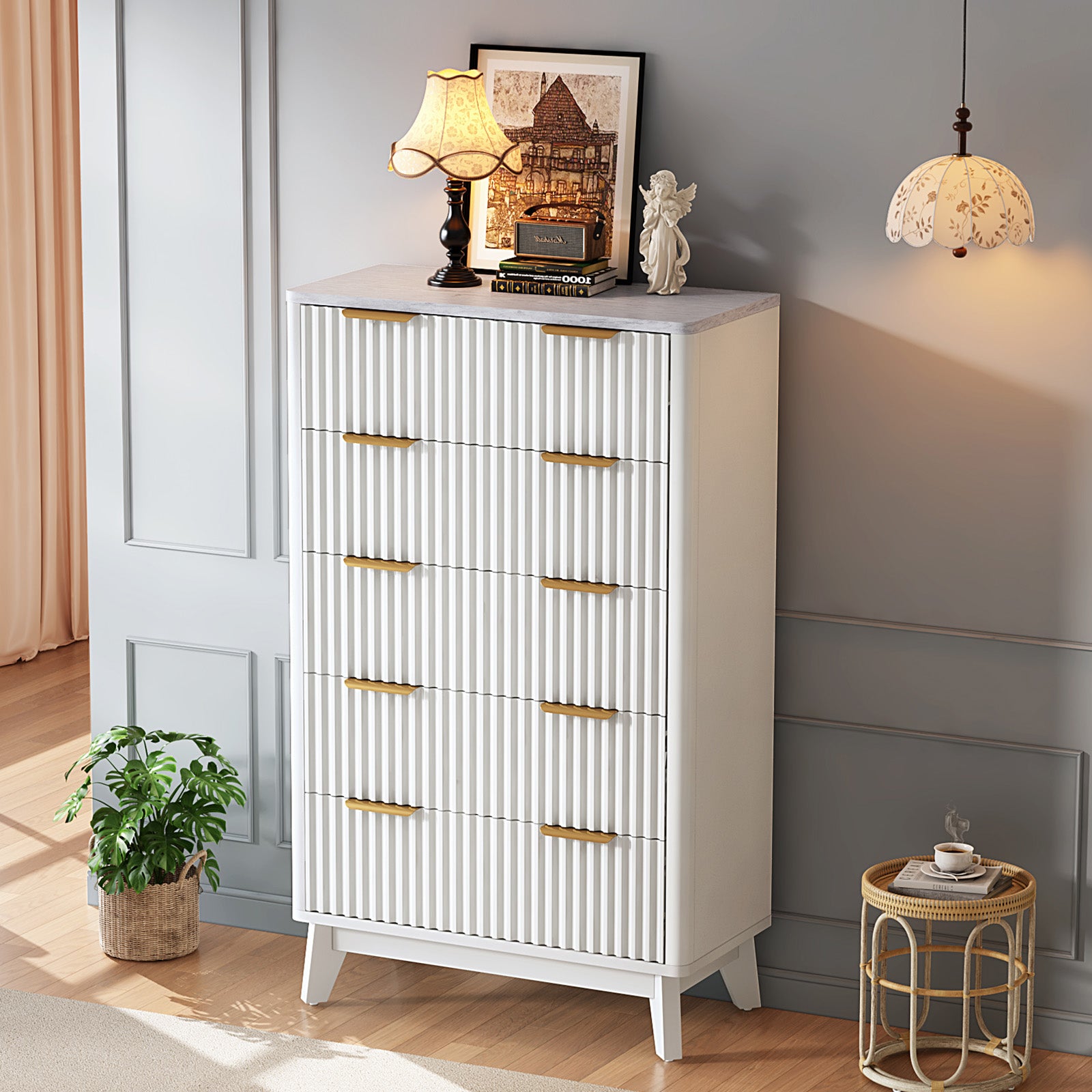 Amerlife Cropredy 5-Drawers Fluted Dresser 48 Amerlife Cropredy 5-Drawers Fluted Dresser 48