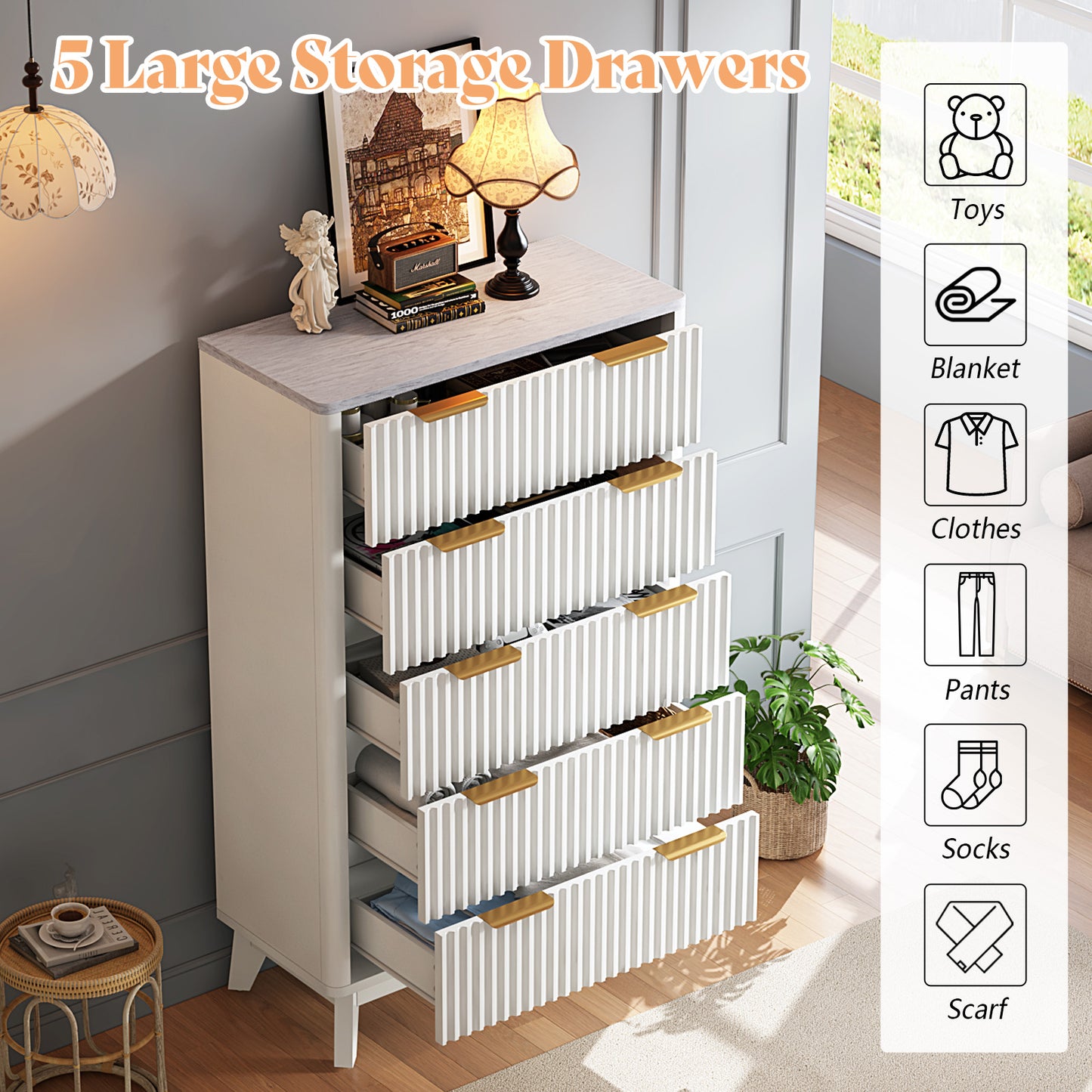 Cropredy 5-Drawers Dresser - White