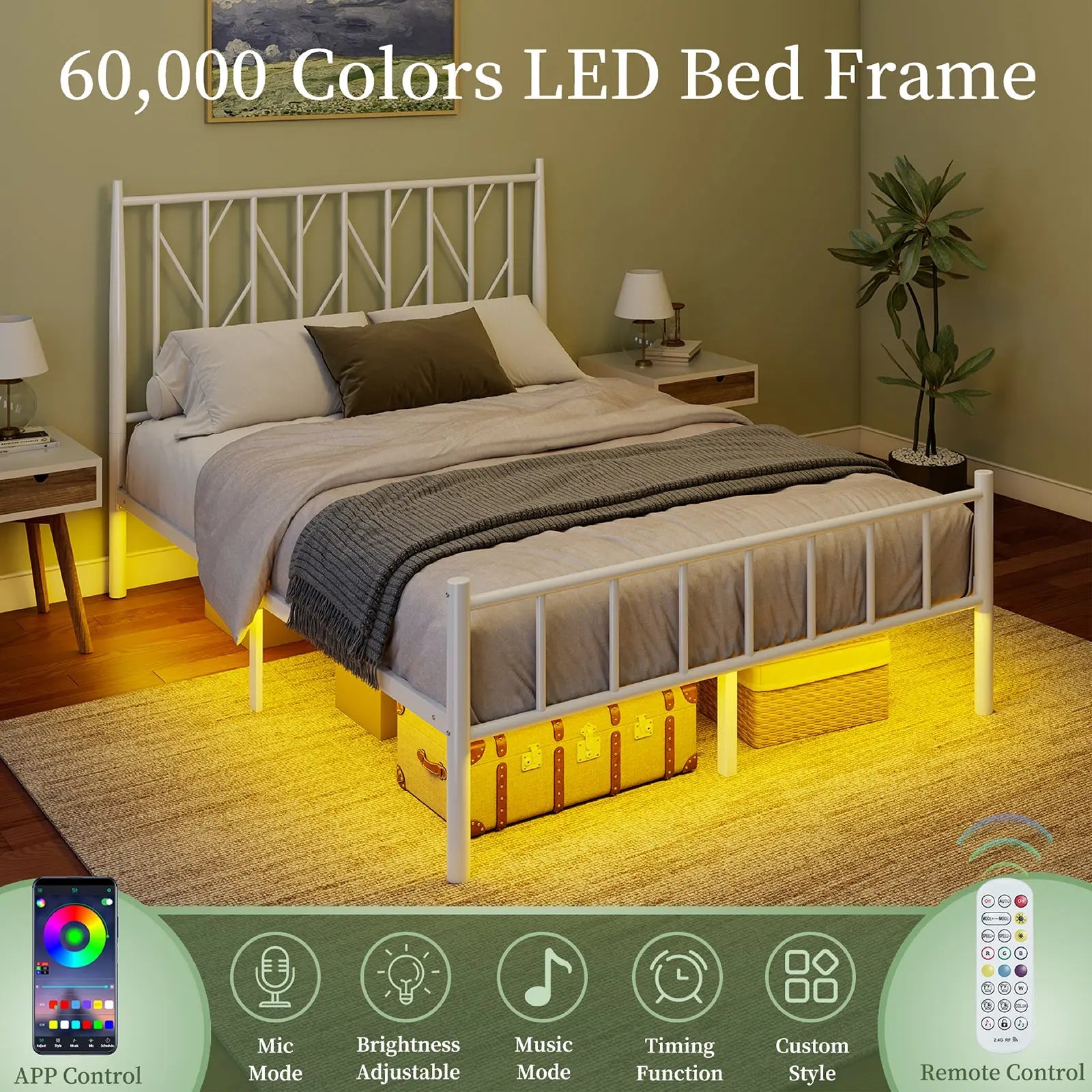 Led bed frame single online
