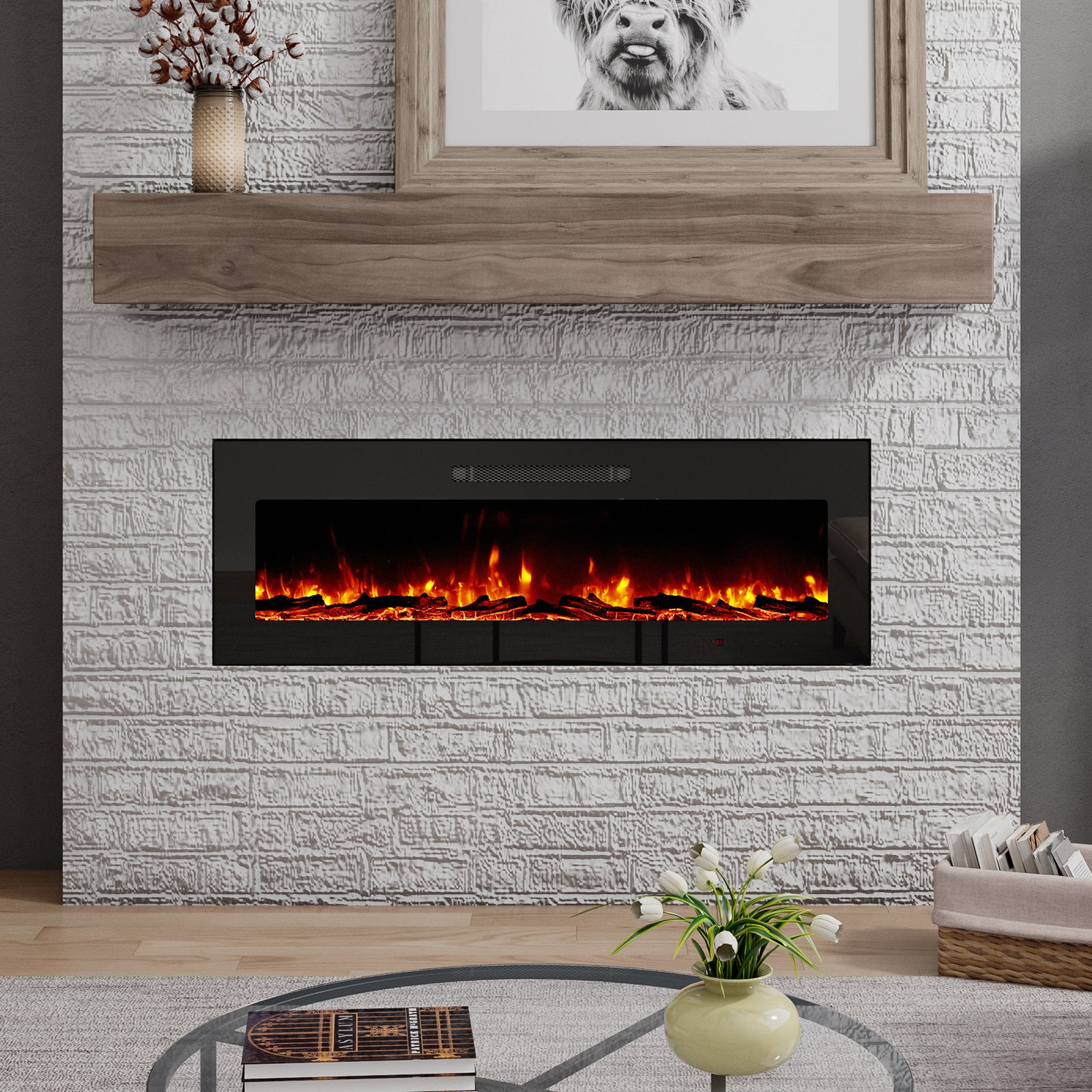 Amerlife Canos Electric Fireplace Recessed and Wall Mounted Low Noise ...