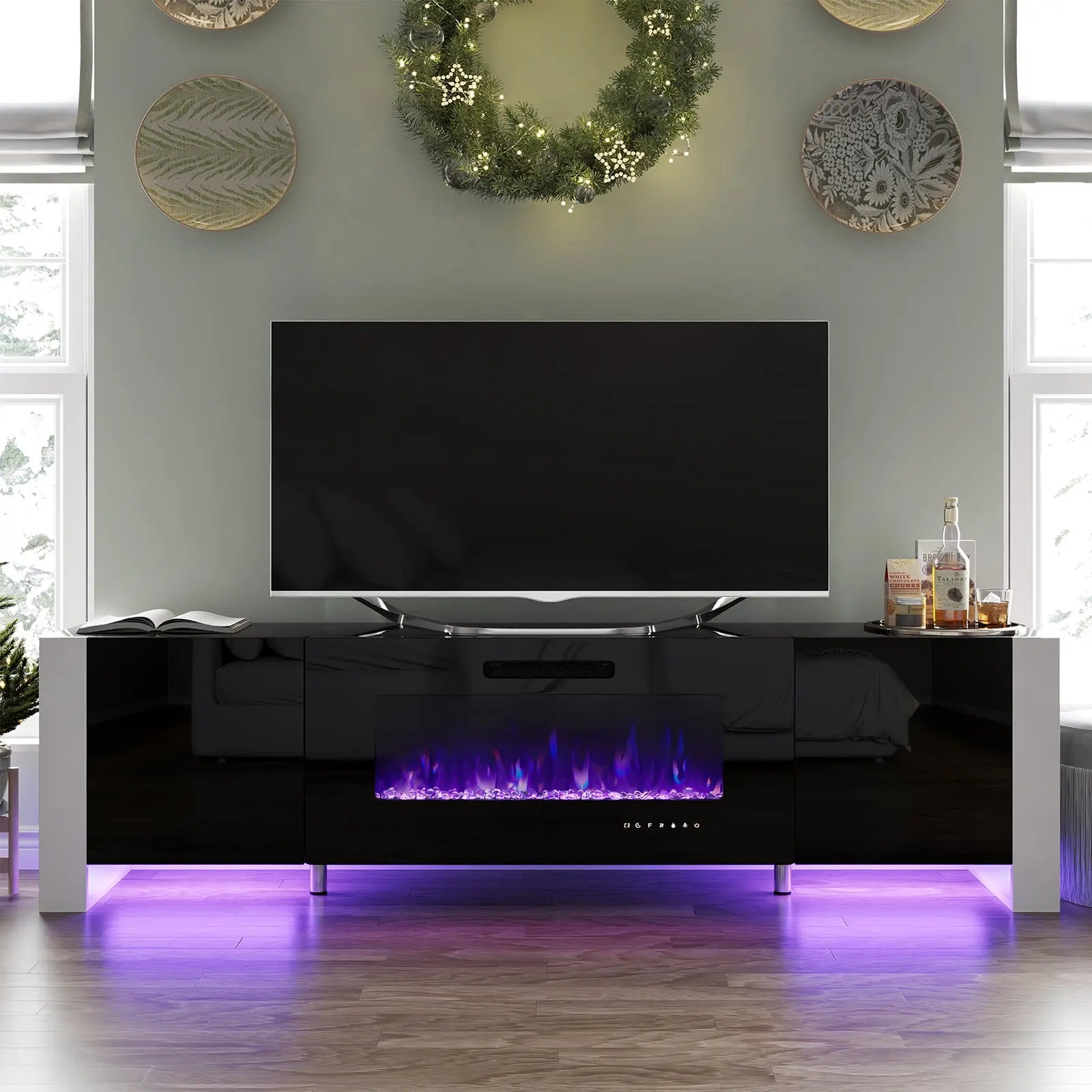 Gold fireplace tv stand online