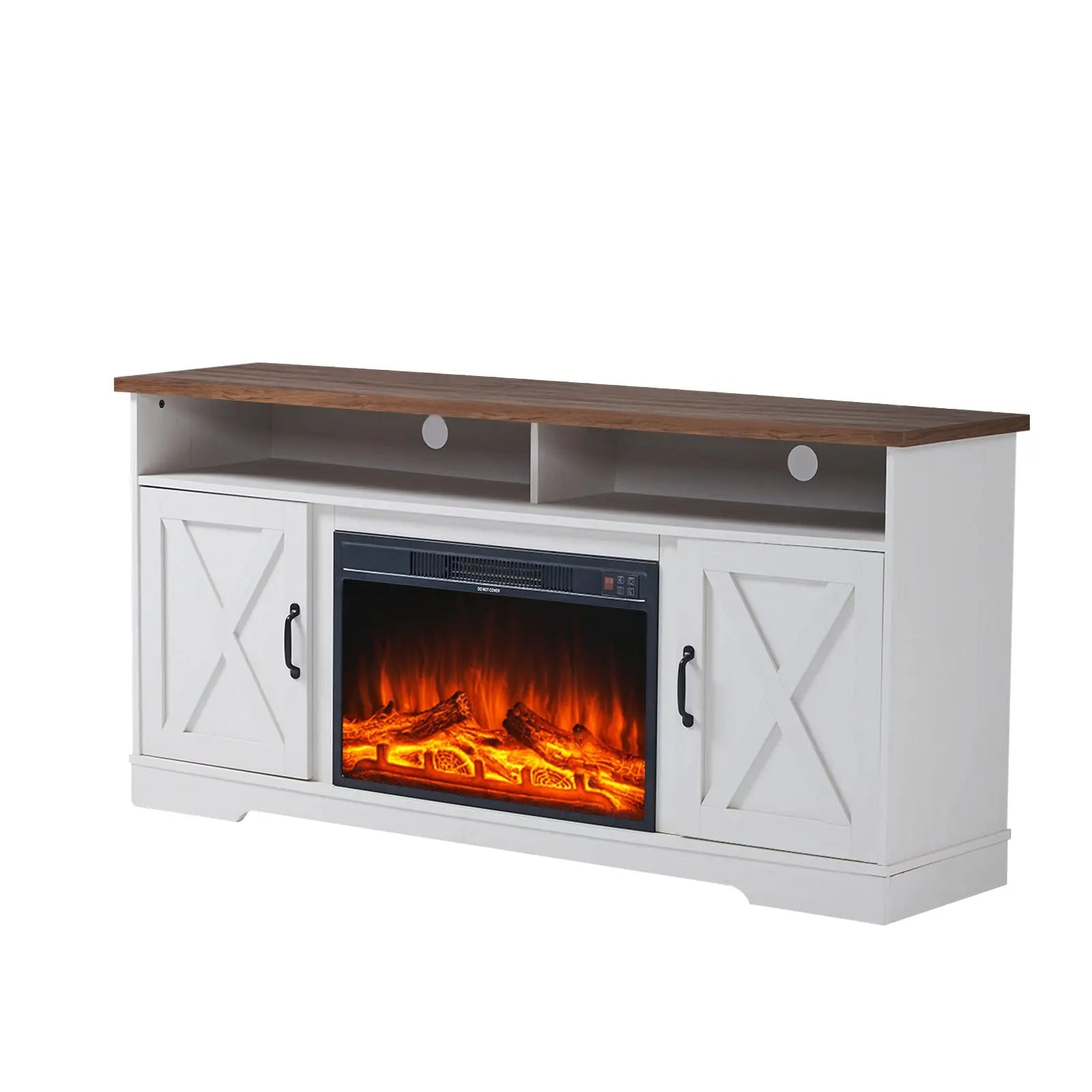 AMERLIFE Whicket 63 Fireplace TV Stand Farmhouse Barn Door Reclaimed Barnwood