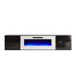 Floating TV Stand with Fireplace 80", High Gloss Wall Mount Fireplace ...