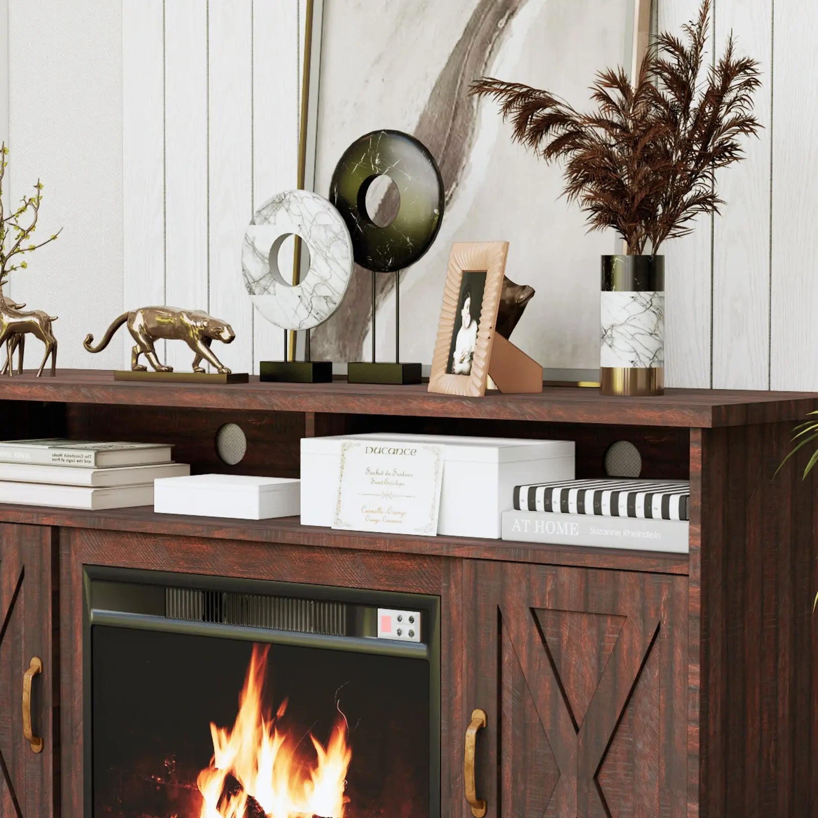 Barn style tv stand with fireplace online