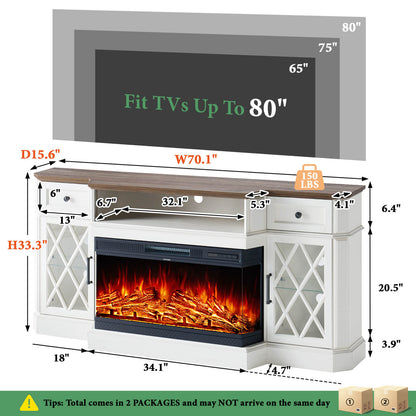 Weston 70" Bevel Fireplace TV Stand - Antique White