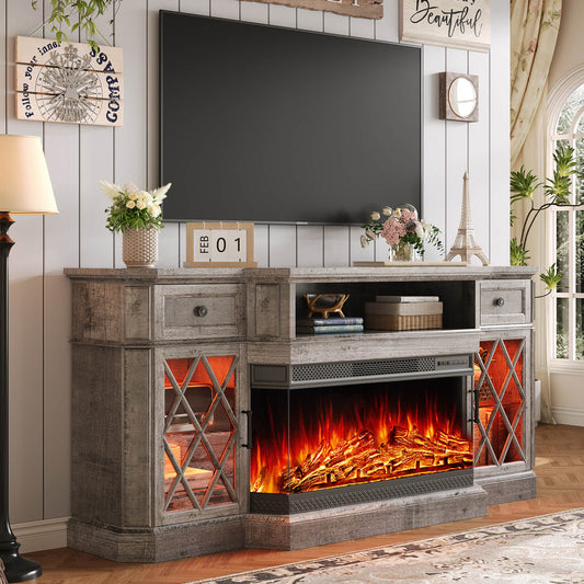 Weston 70" Bevel Fireplace TV Stand - Light Gray