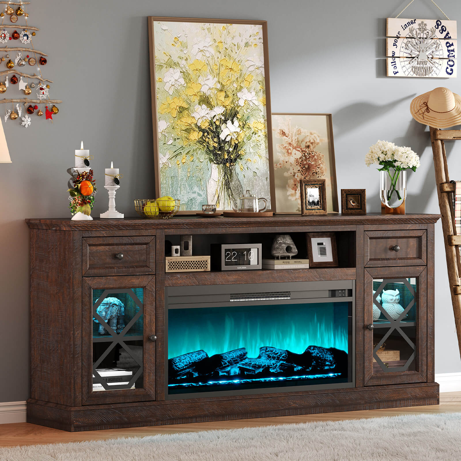 Liviana 70" Fireplace TV Stand - Espresso