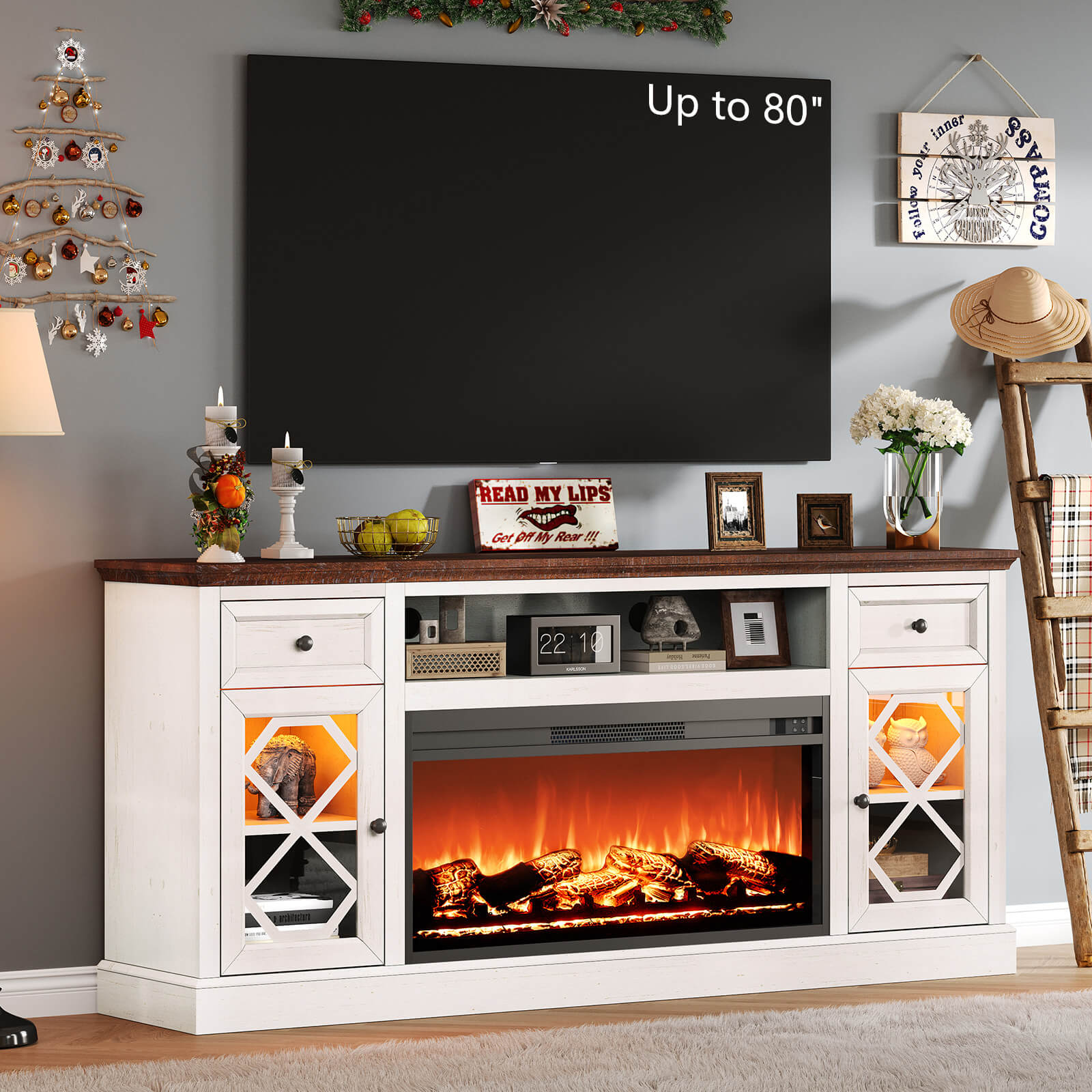 Liviana 70" Fireplace TV Stand - Espresso & White