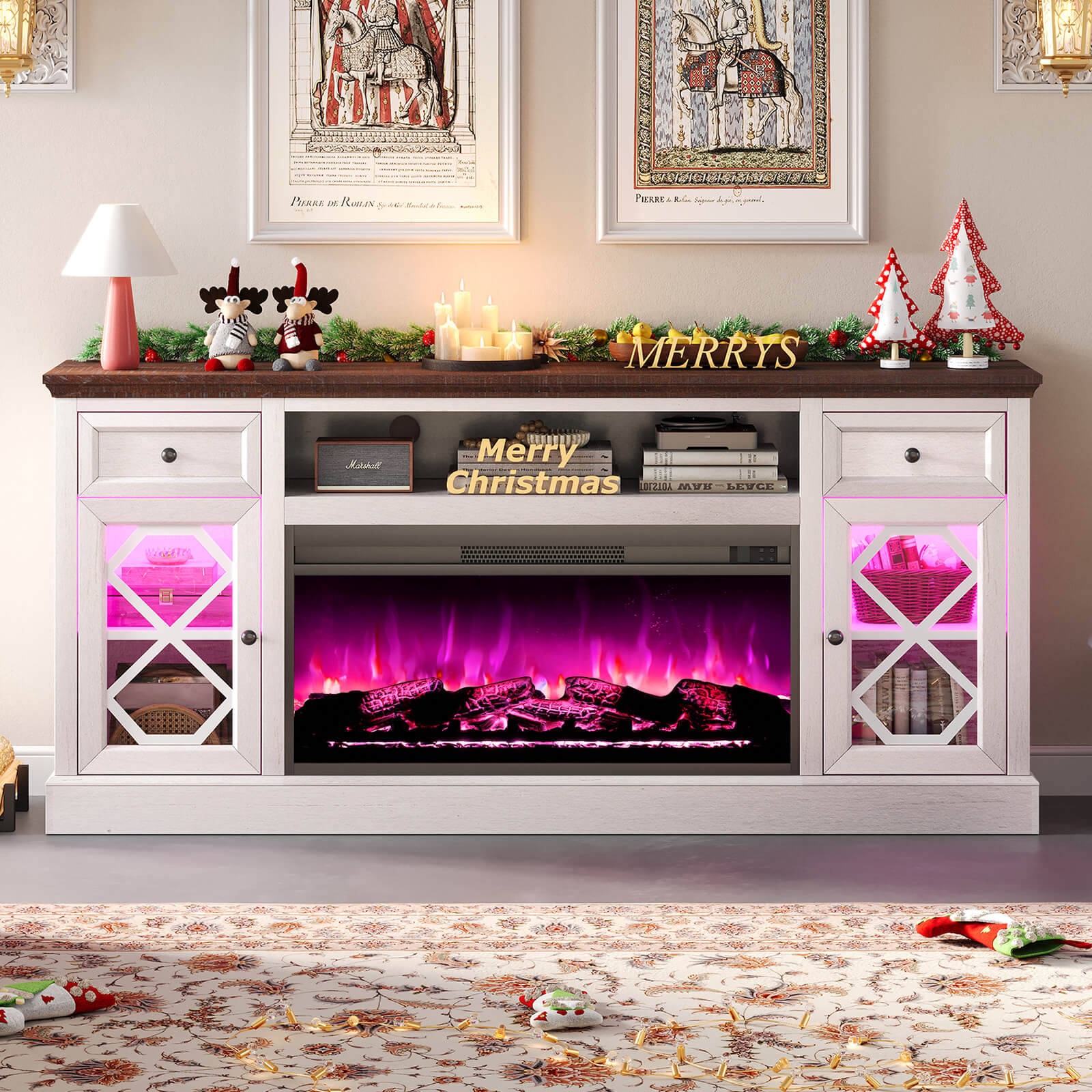 Liviana 70" Fireplace TV Stand - Espresso & White