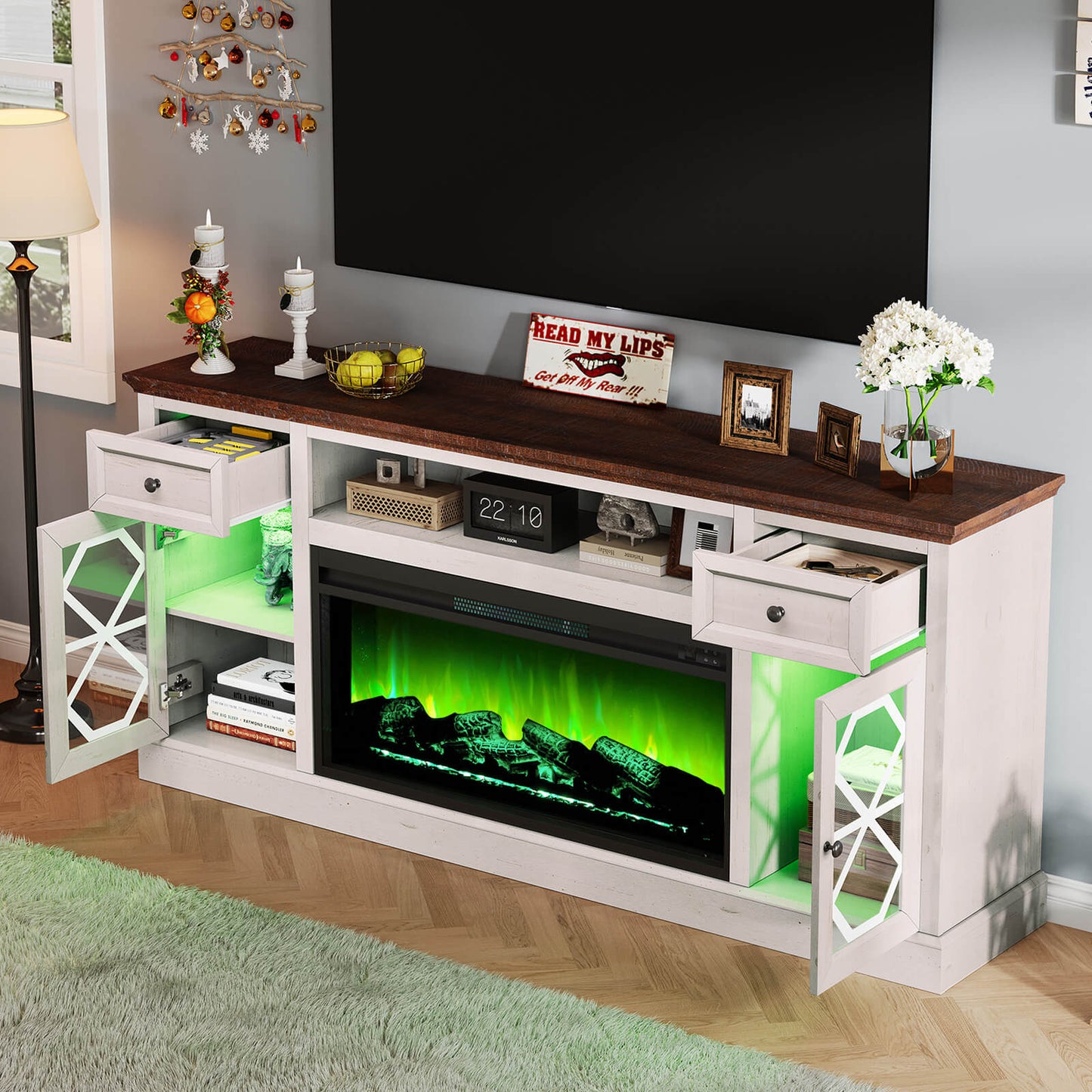 Liviana 70" Fireplace TV Stand - Espresso & White