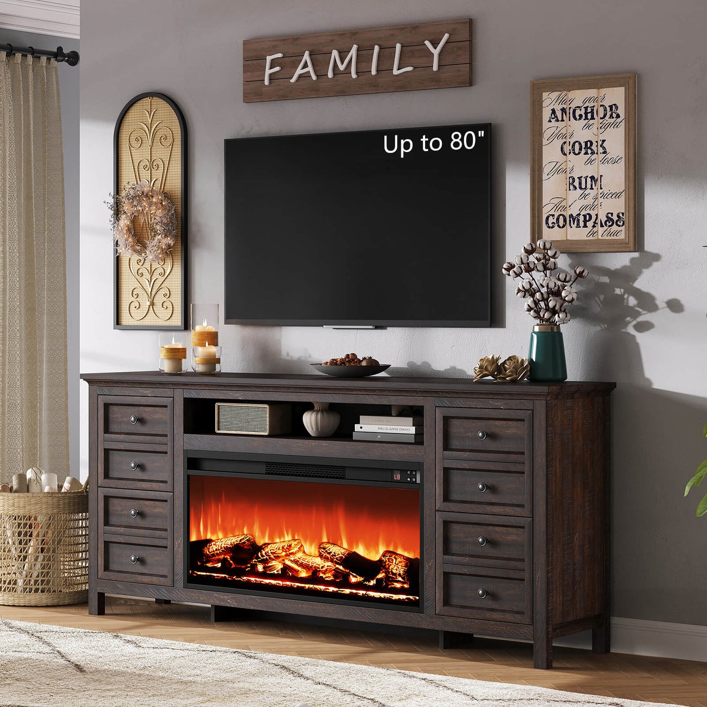 Shipston 70" Fireplace TV Stand - Espresso