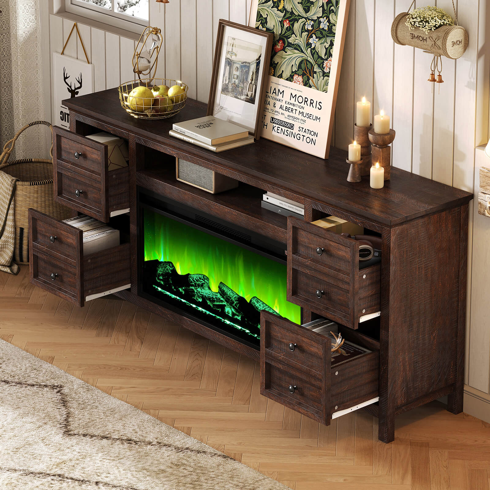 Shipston 70" Fireplace TV Stand - Espresso