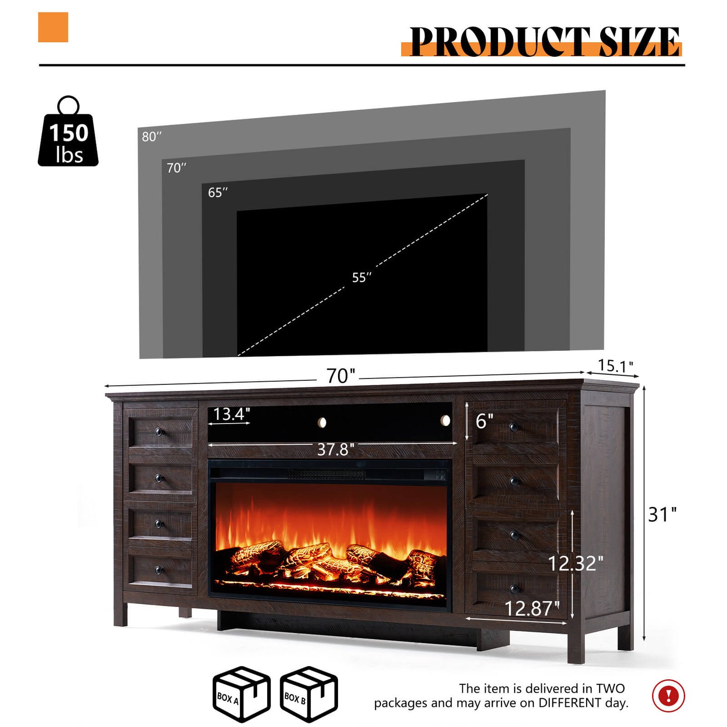 Shipston 70" Fireplace TV Stand - Espresso