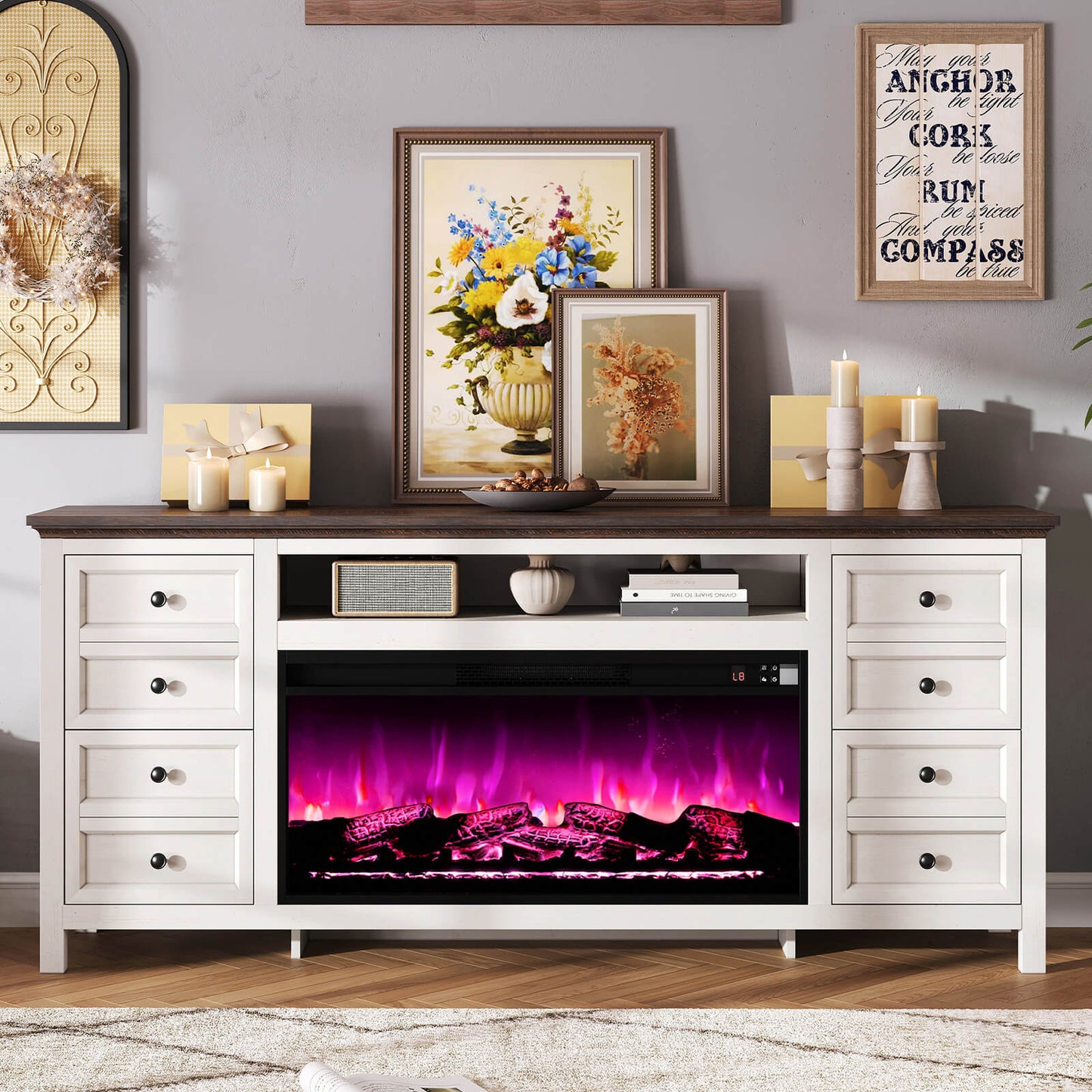 Shipston 70" Fireplace TV Stand - Espresso & white